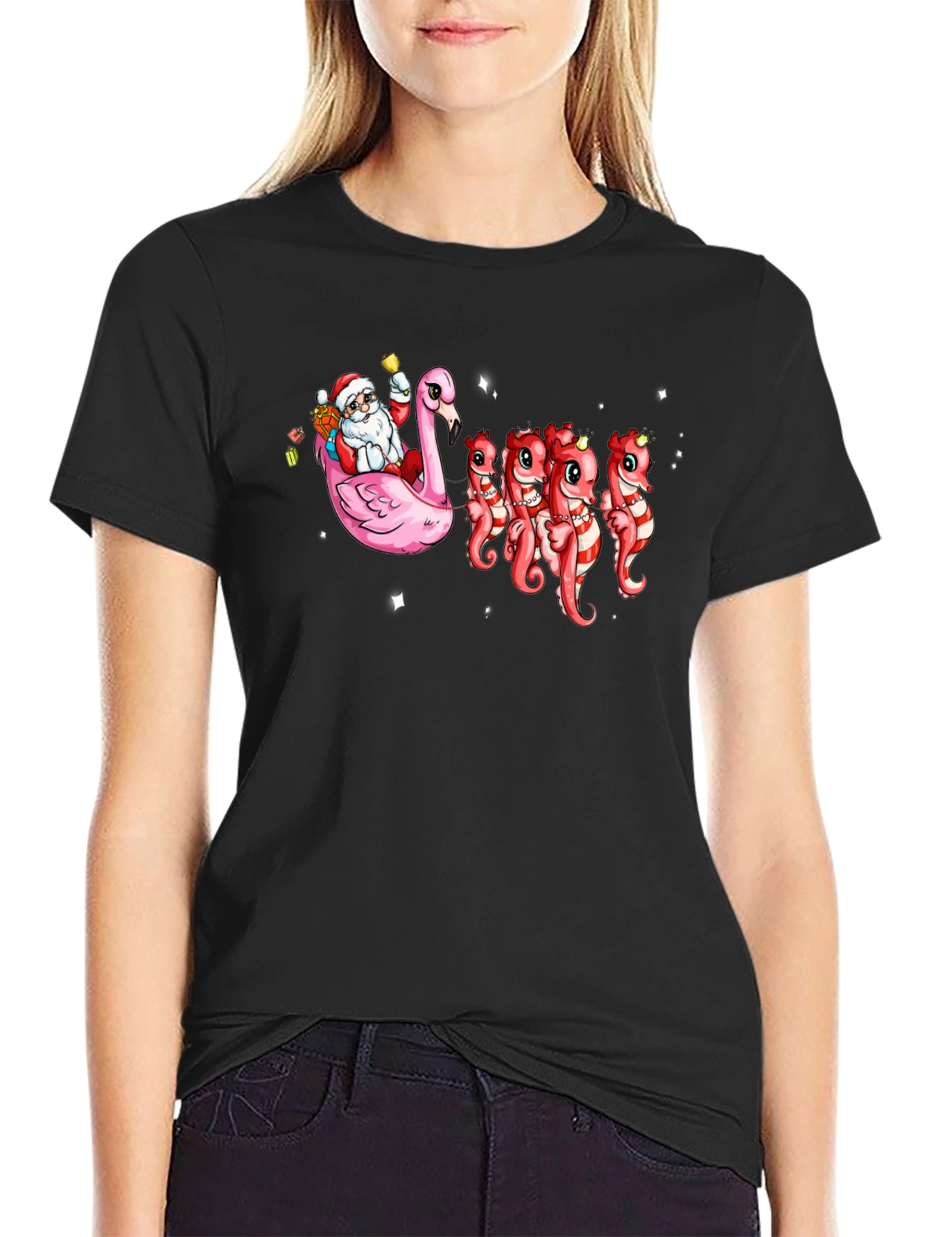Santa Flamingo & Seahorse Christmas T-Shirt
