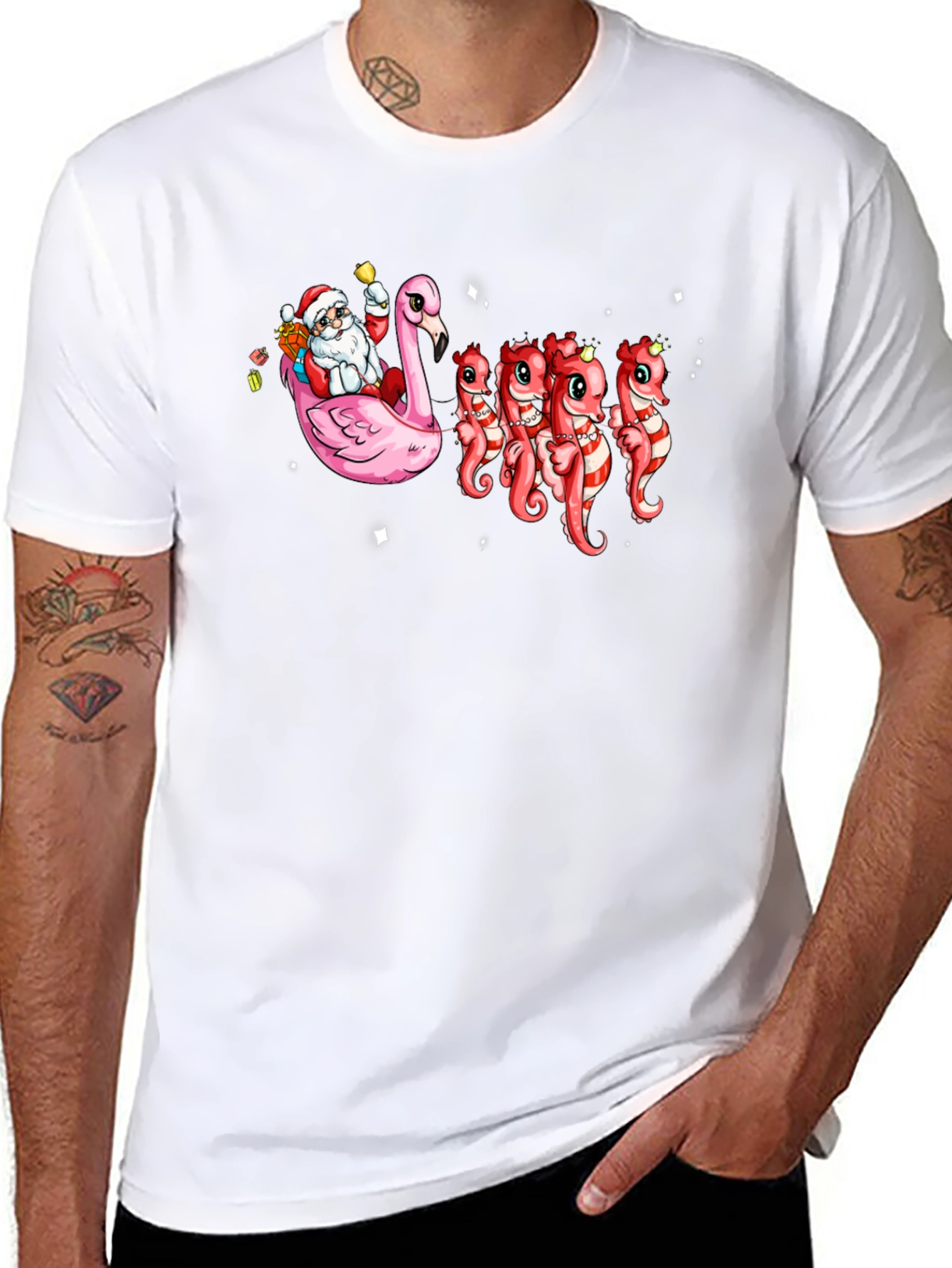 Santa Flamingo & Seahorse Christmas T-Shirt
