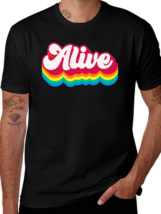 Alive Rainbow Graphic Tee - Retro Style Black T-Shirt