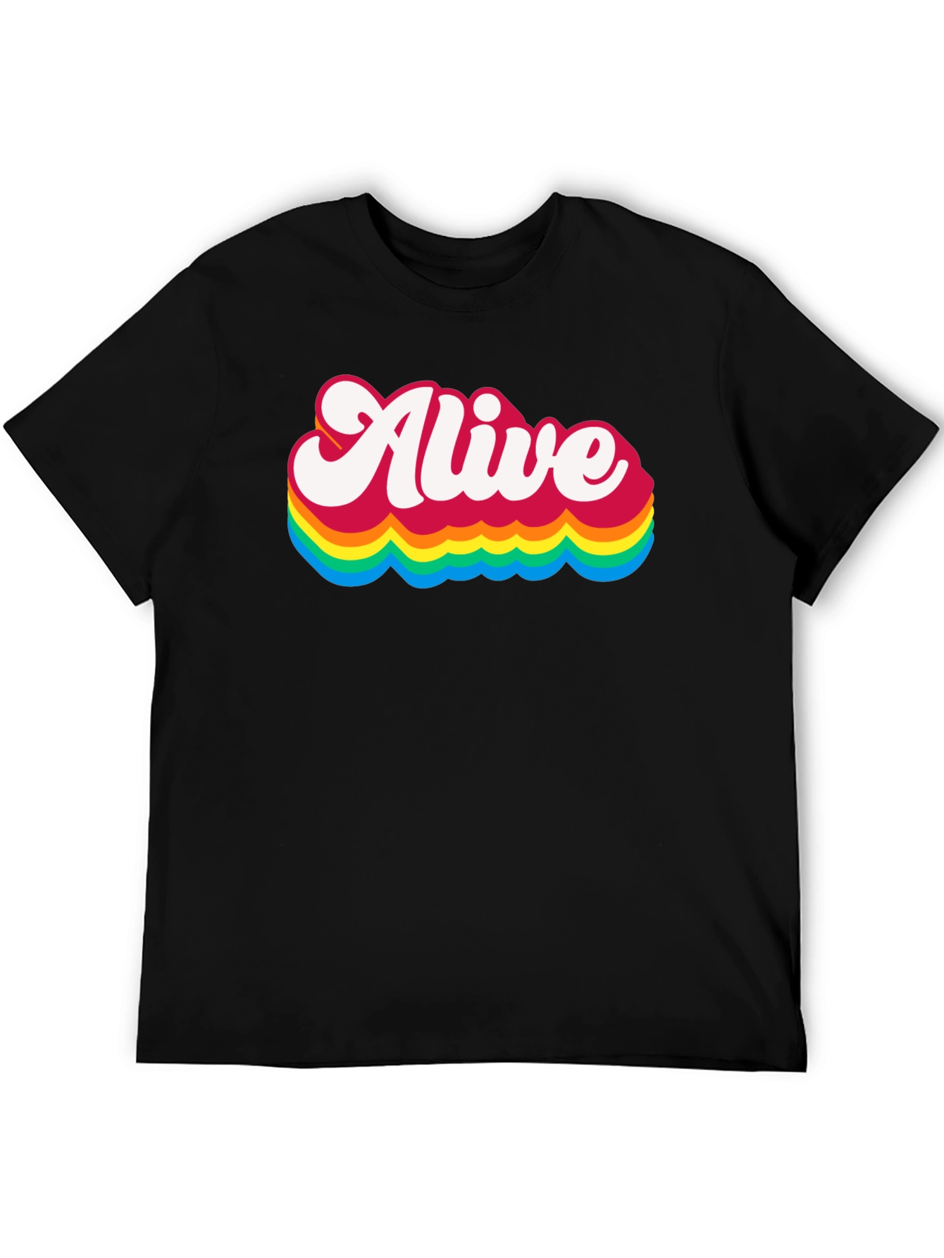 Alive Rainbow Graphic Tee - Retro Style Black T-Shirt