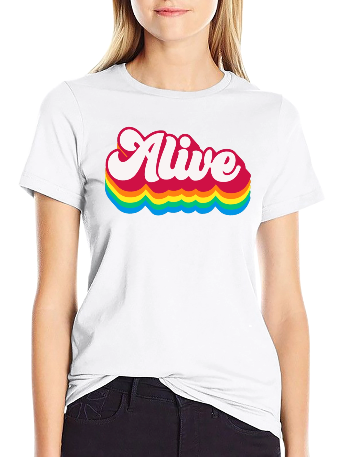 Alive Rainbow Graphic Tee - Retro Style Black T-Shirt