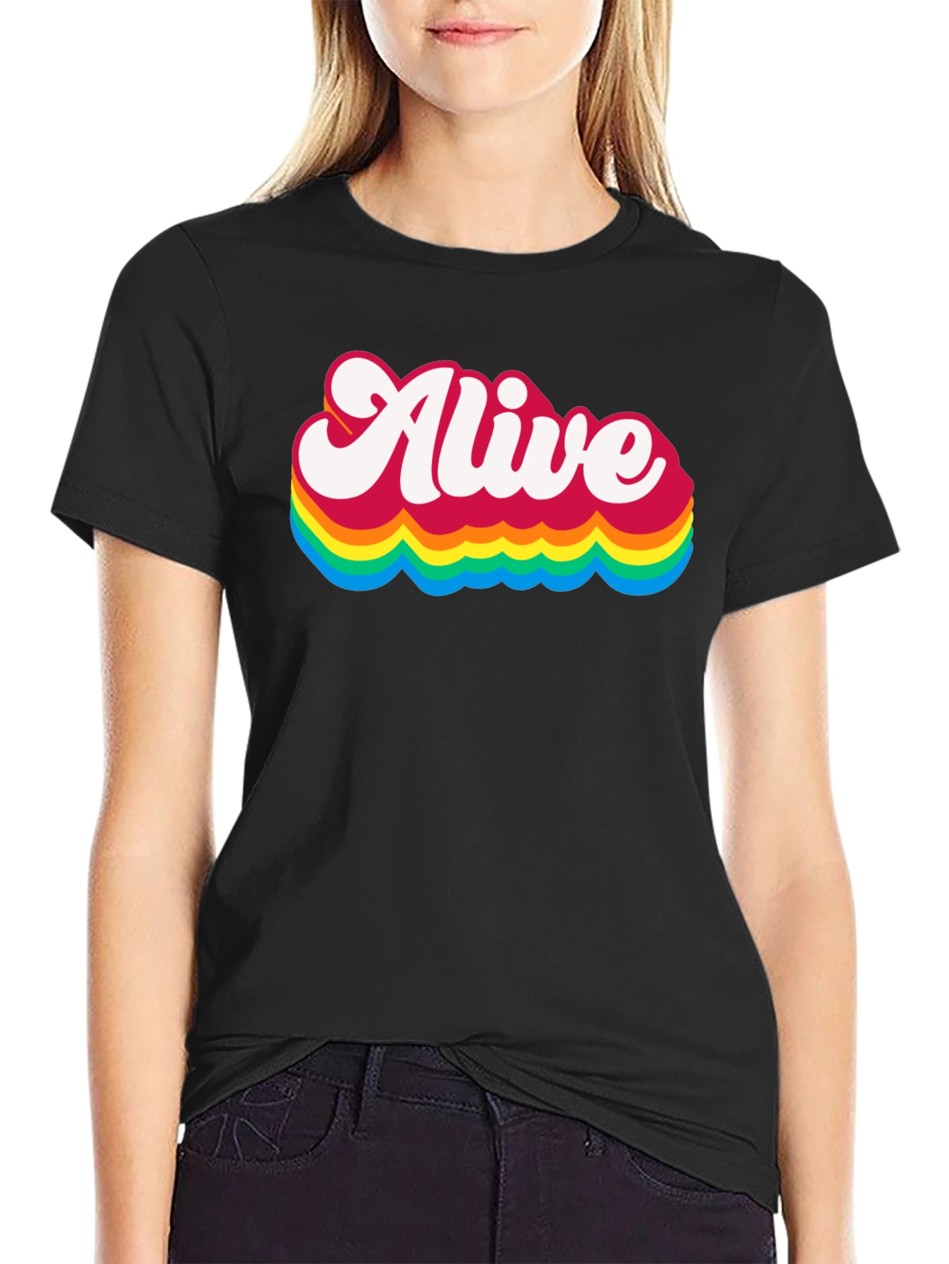 Alive Rainbow Graphic Tee - Retro Style Black T-Shirt