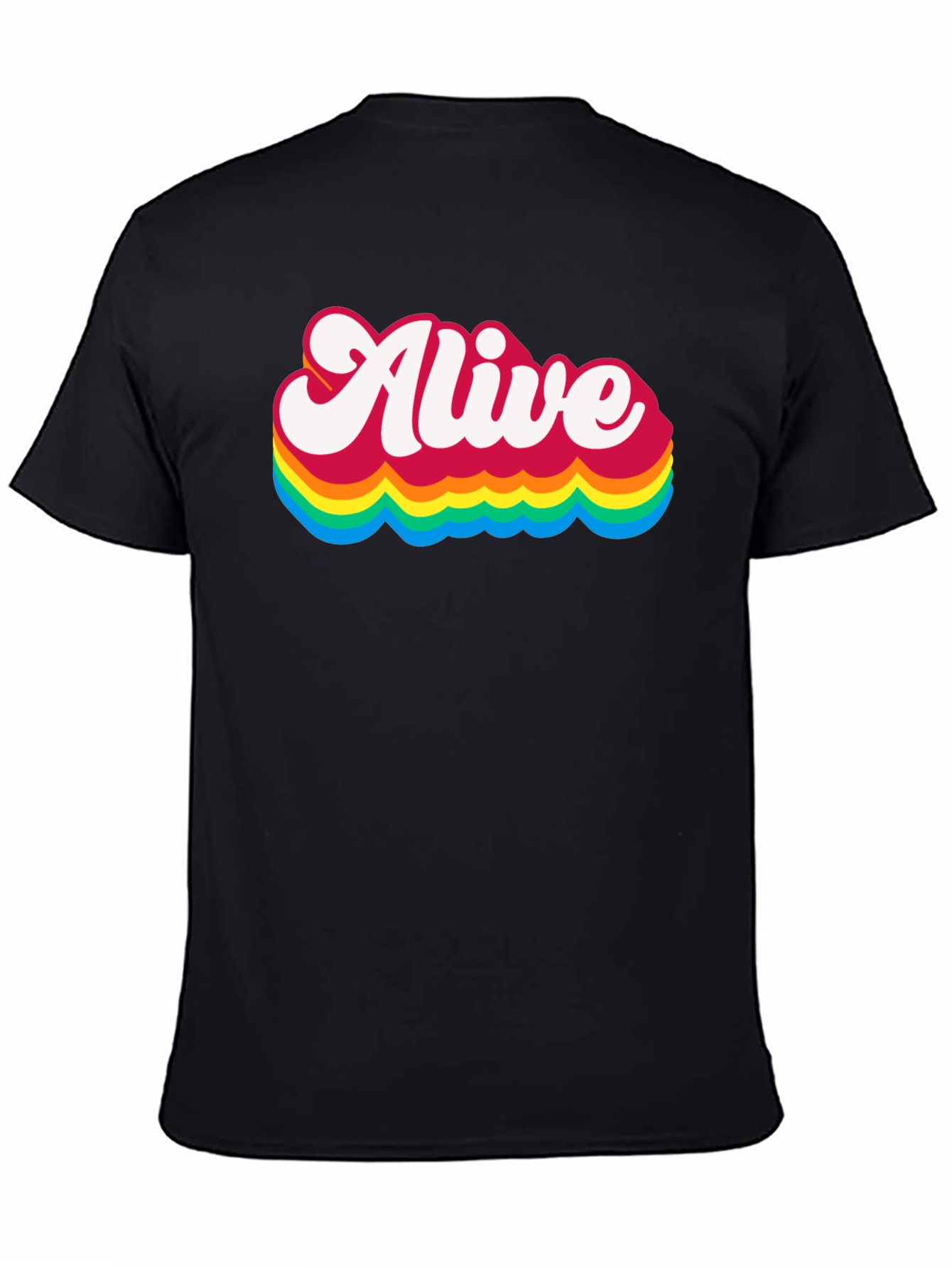 Alive Rainbow Graphic Tee - Retro Style Black T-Shirt
