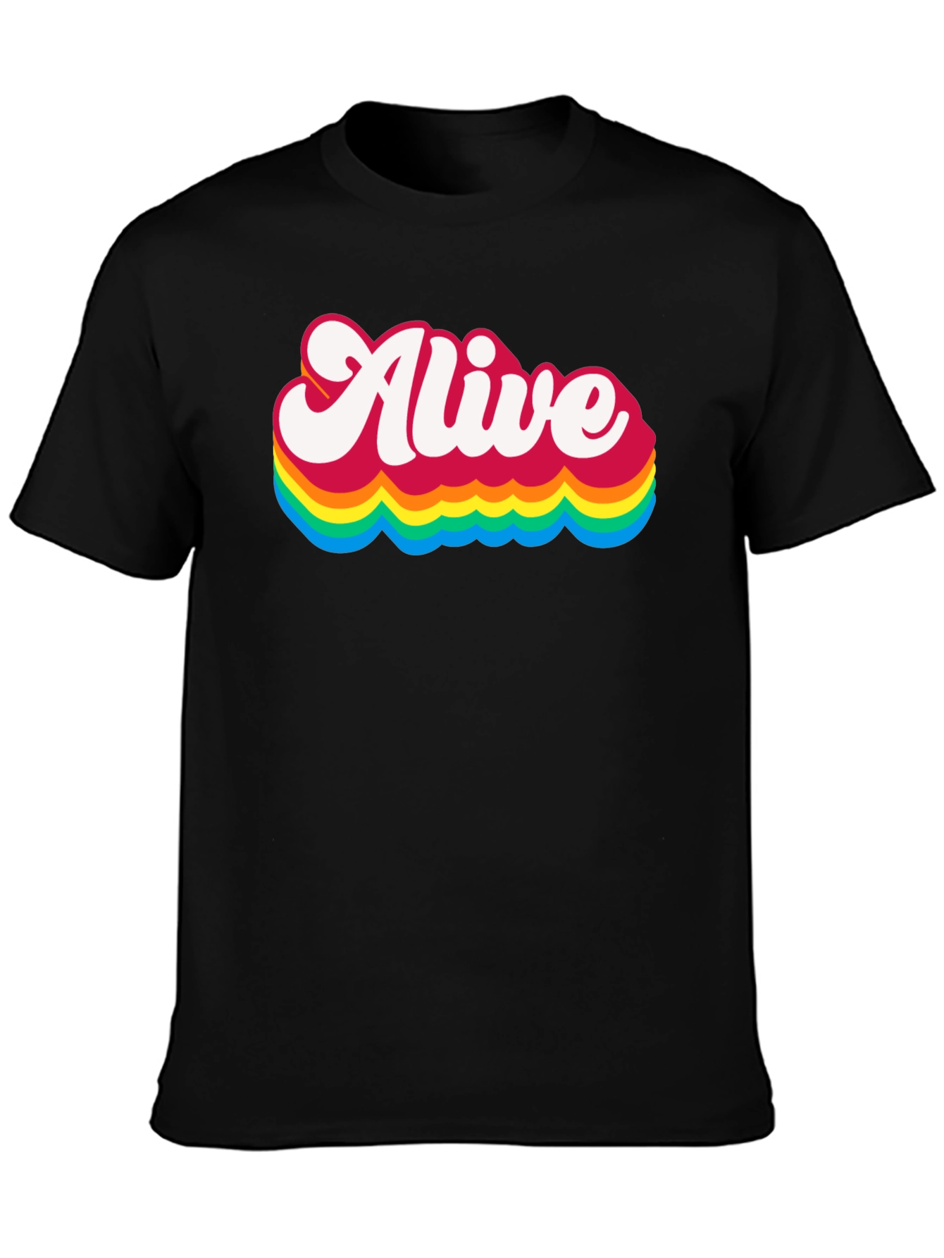 Alive Rainbow Graphic Tee - Retro Style Black T-Shirt