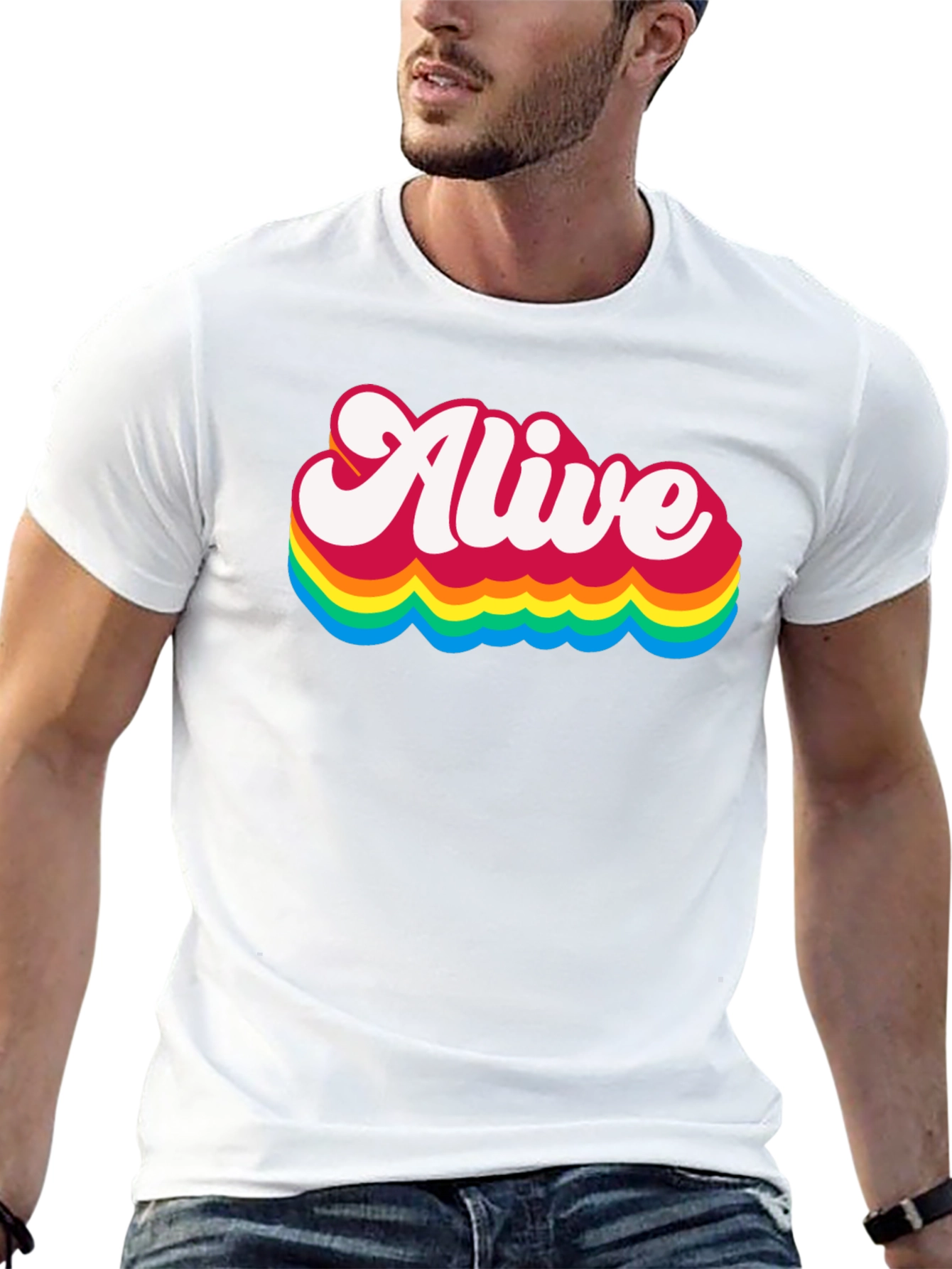Alive Rainbow Graphic Tee - Retro Style Black T-Shirt