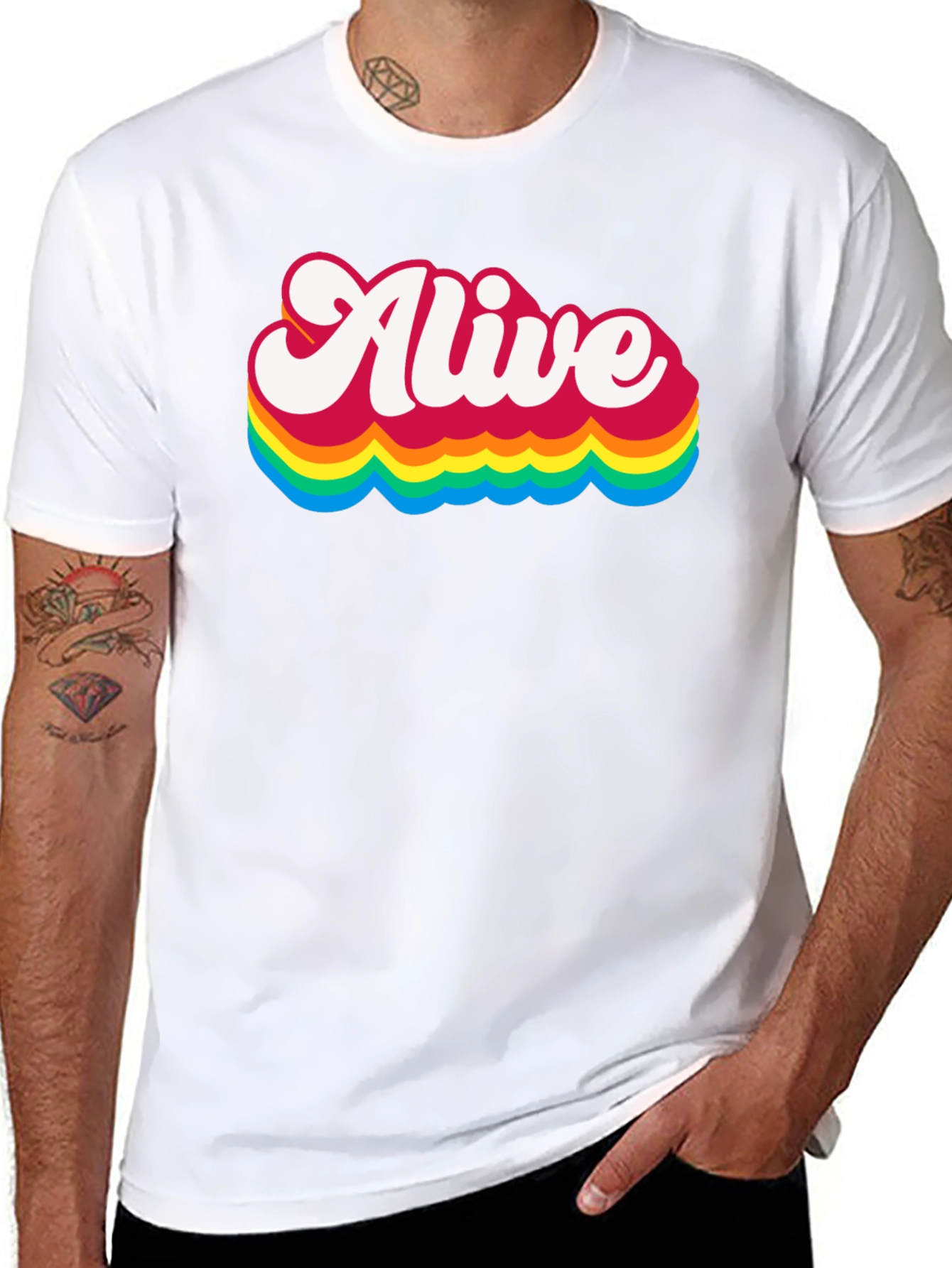 Alive Rainbow Graphic Tee - Retro Style Black T-Shirt