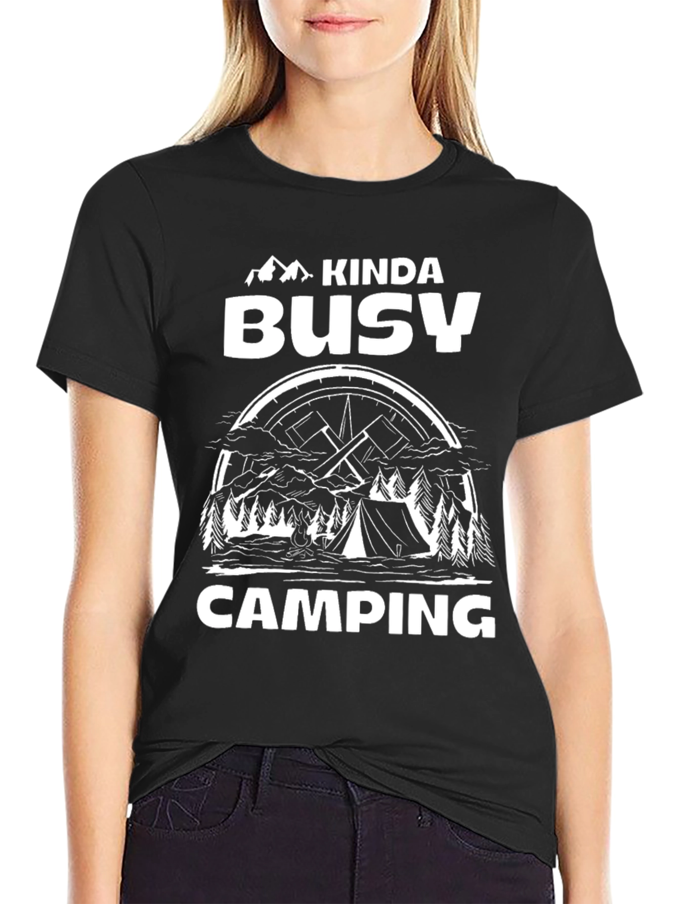 Kinda Busy Camping Black Graphic T-Shirt