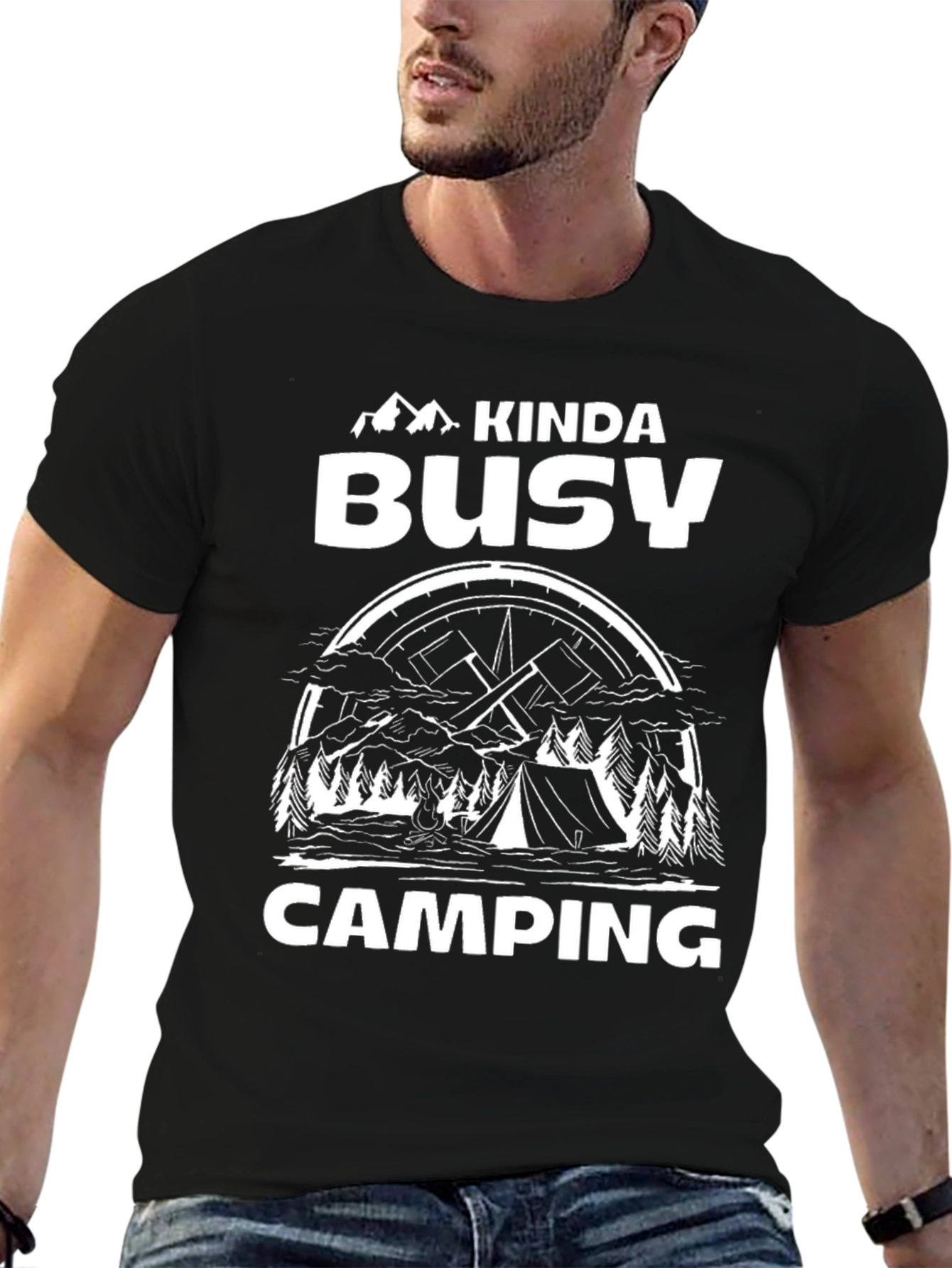 Kinda Busy Camping Black Graphic T-Shirt