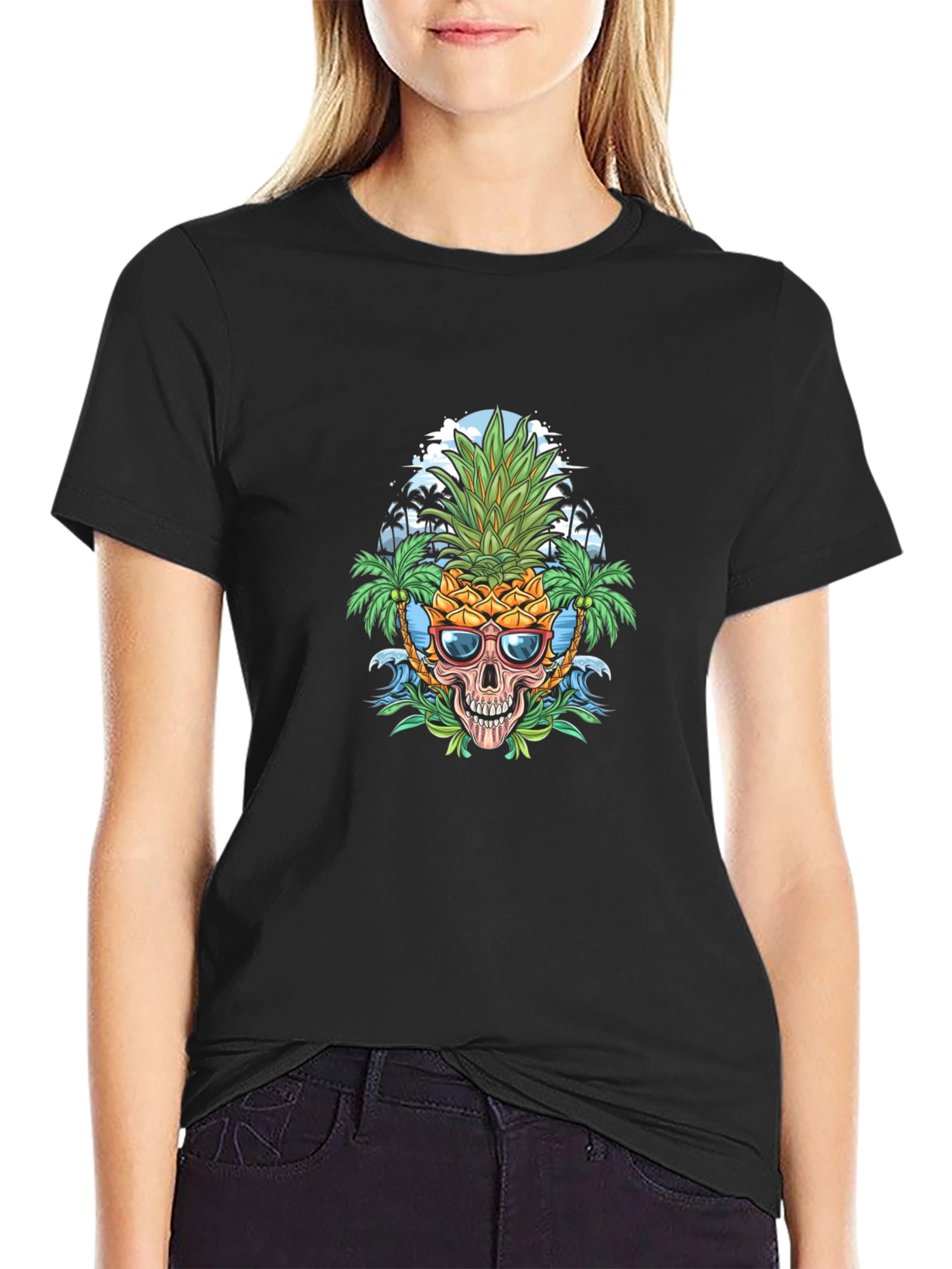 Pineapple Skull Graphic Tee - Tropical Vibes