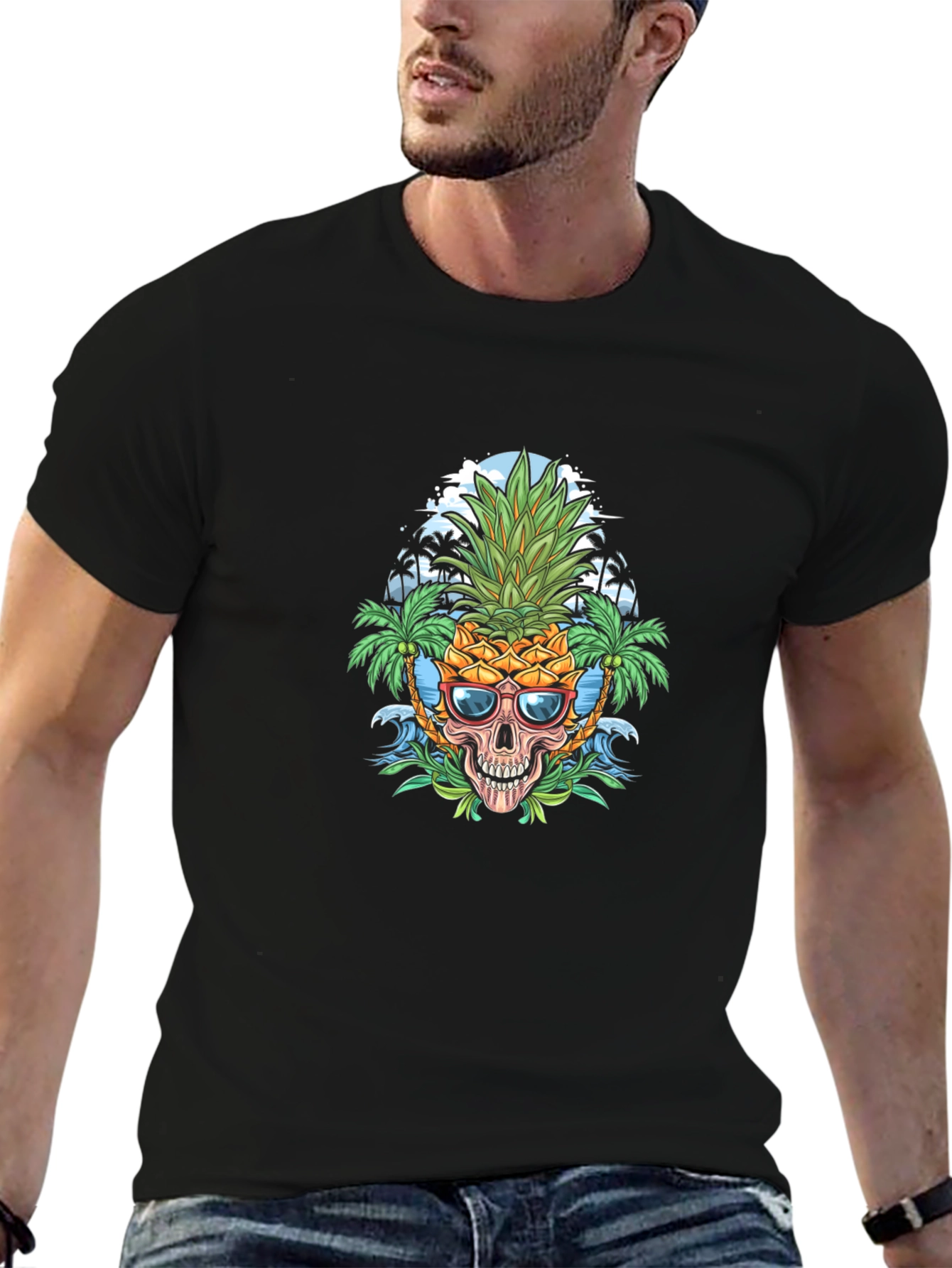 Pineapple Skull Graphic Tee - Tropical Vibes