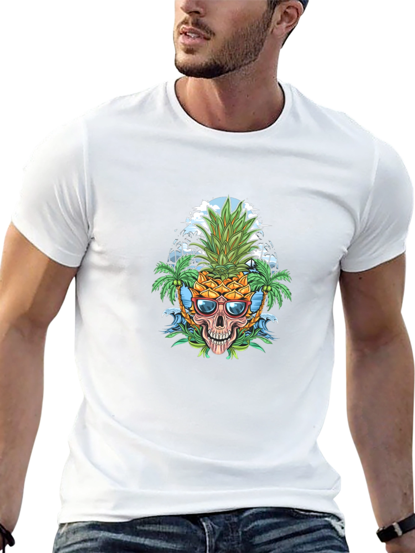 Pineapple Skull Graphic Tee - Tropical Vibes