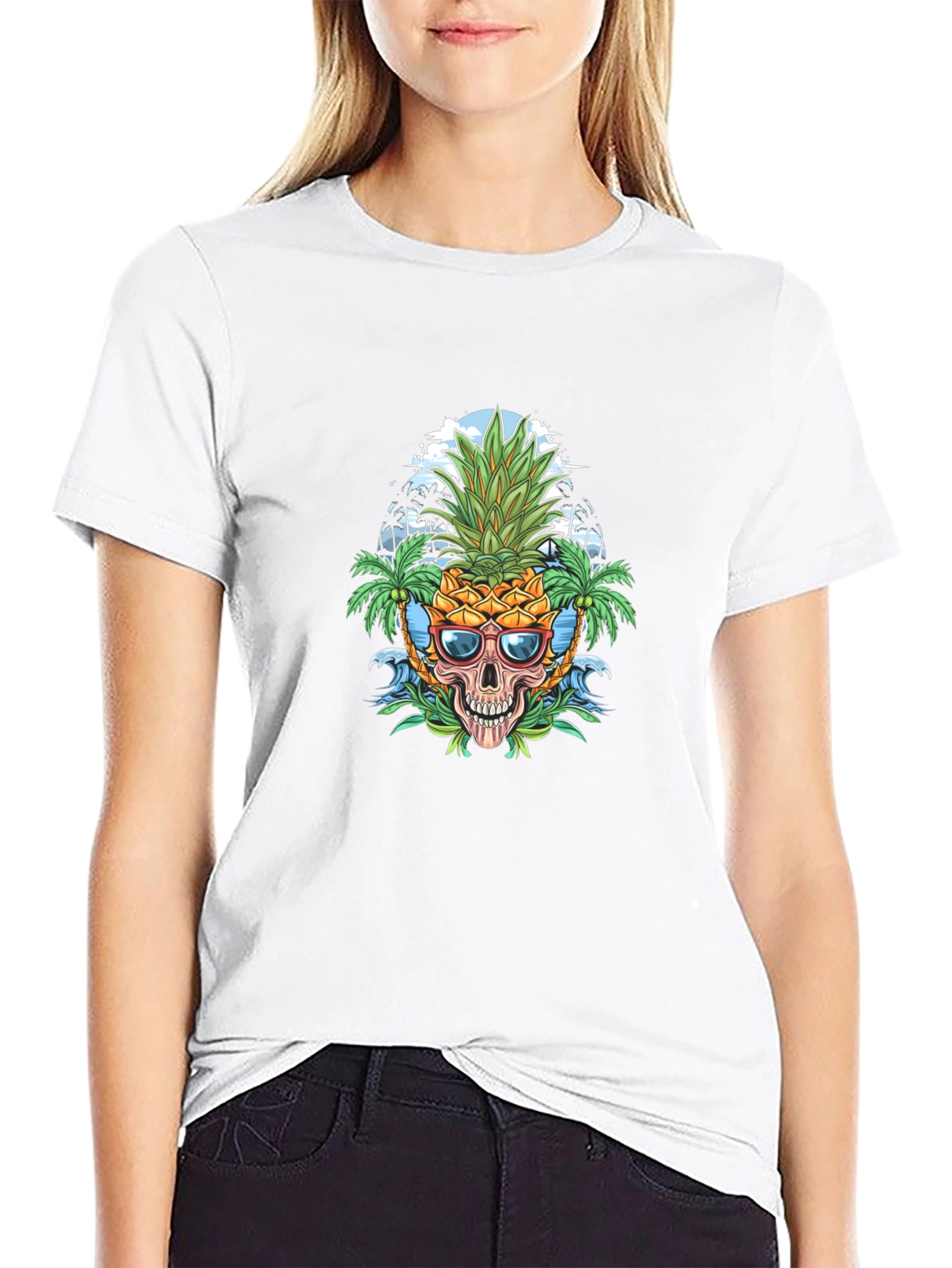 Pineapple Skull Graphic Tee - Tropical Vibes