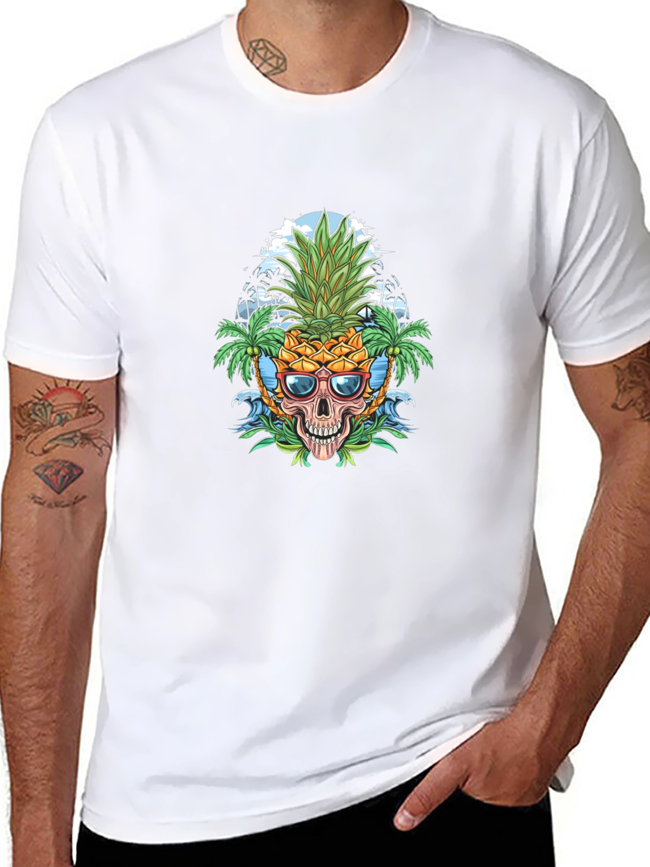 Pineapple Skull Graphic Tee - Tropical Vibes