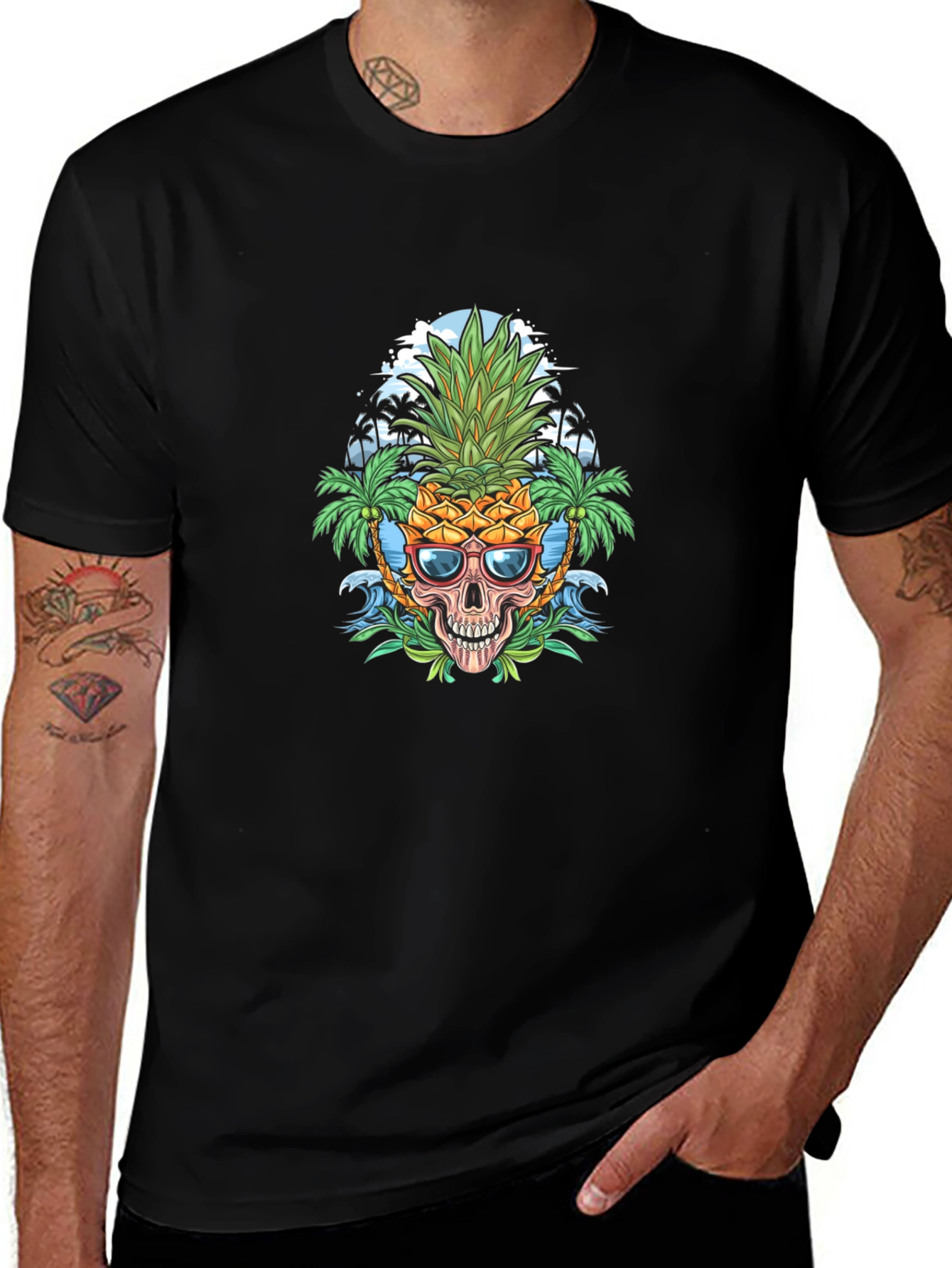 Pineapple Skull Graphic Tee - Tropical Vibes