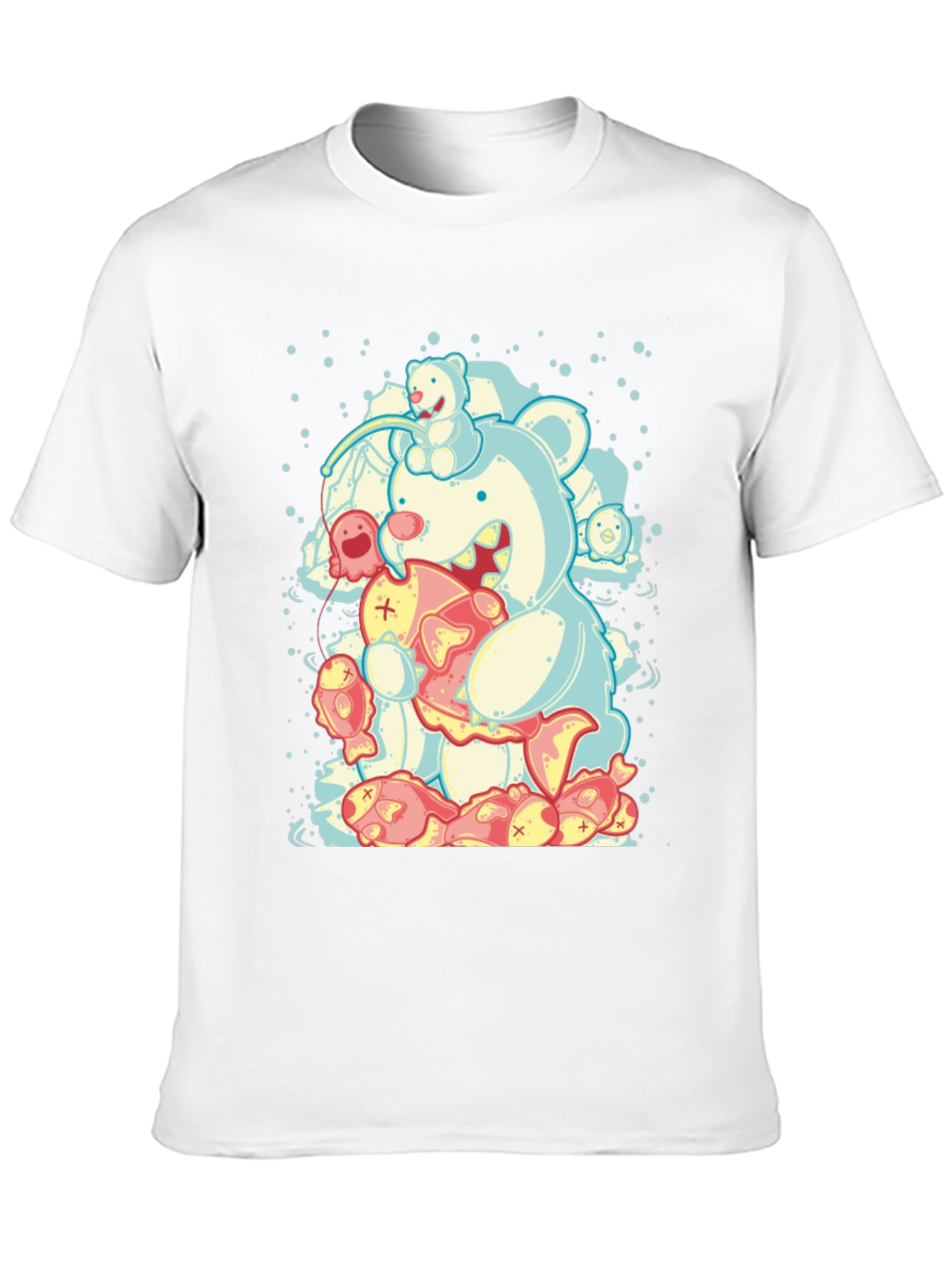 Bear Eats Fish Graphic T-Shirt - Black