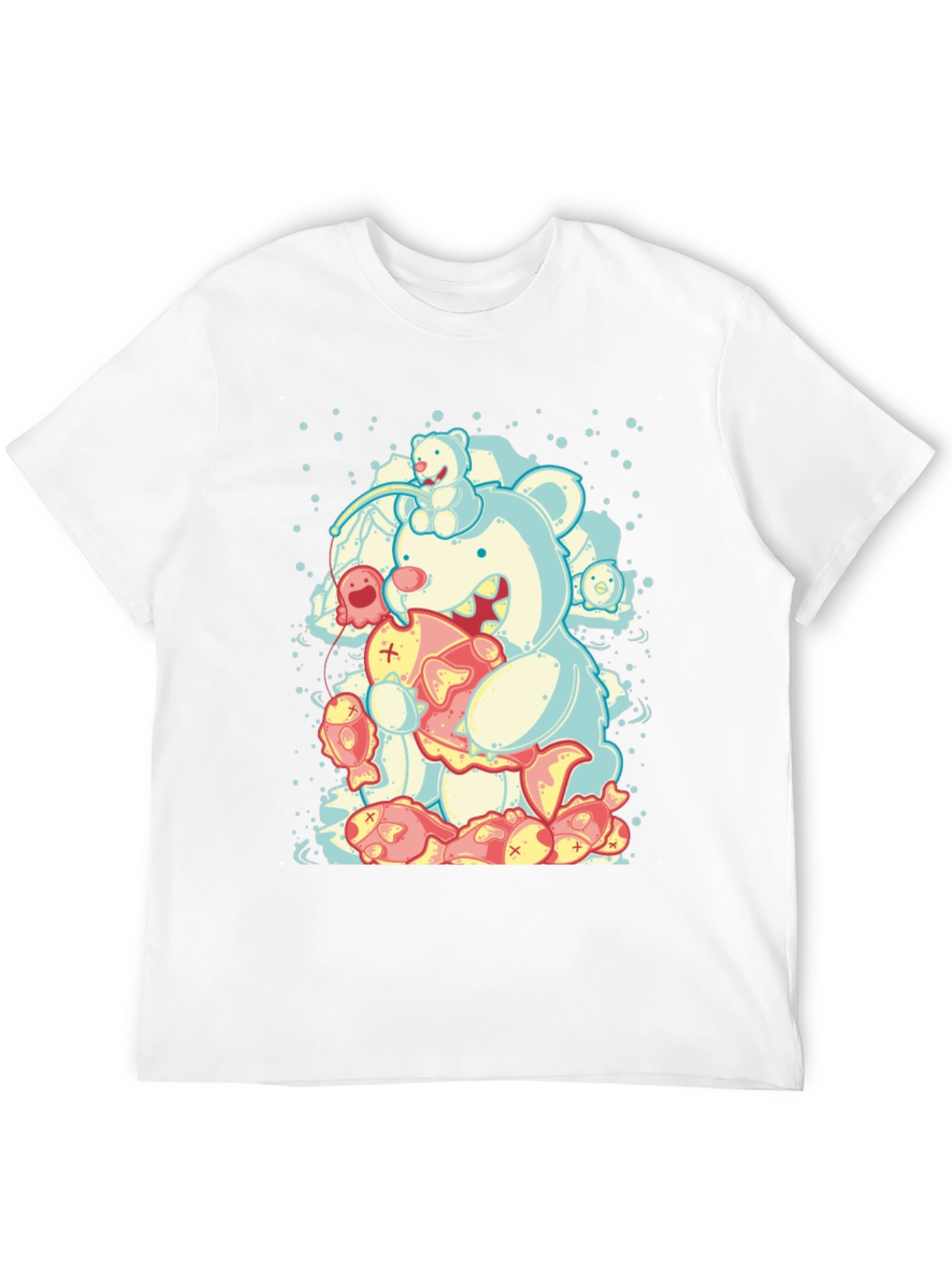 Bear Eats Fish Graphic T-Shirt - Black