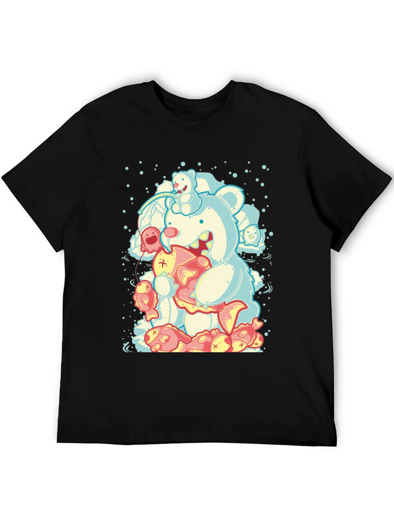 Bear Eats Fish Graphic T-Shirt - Black