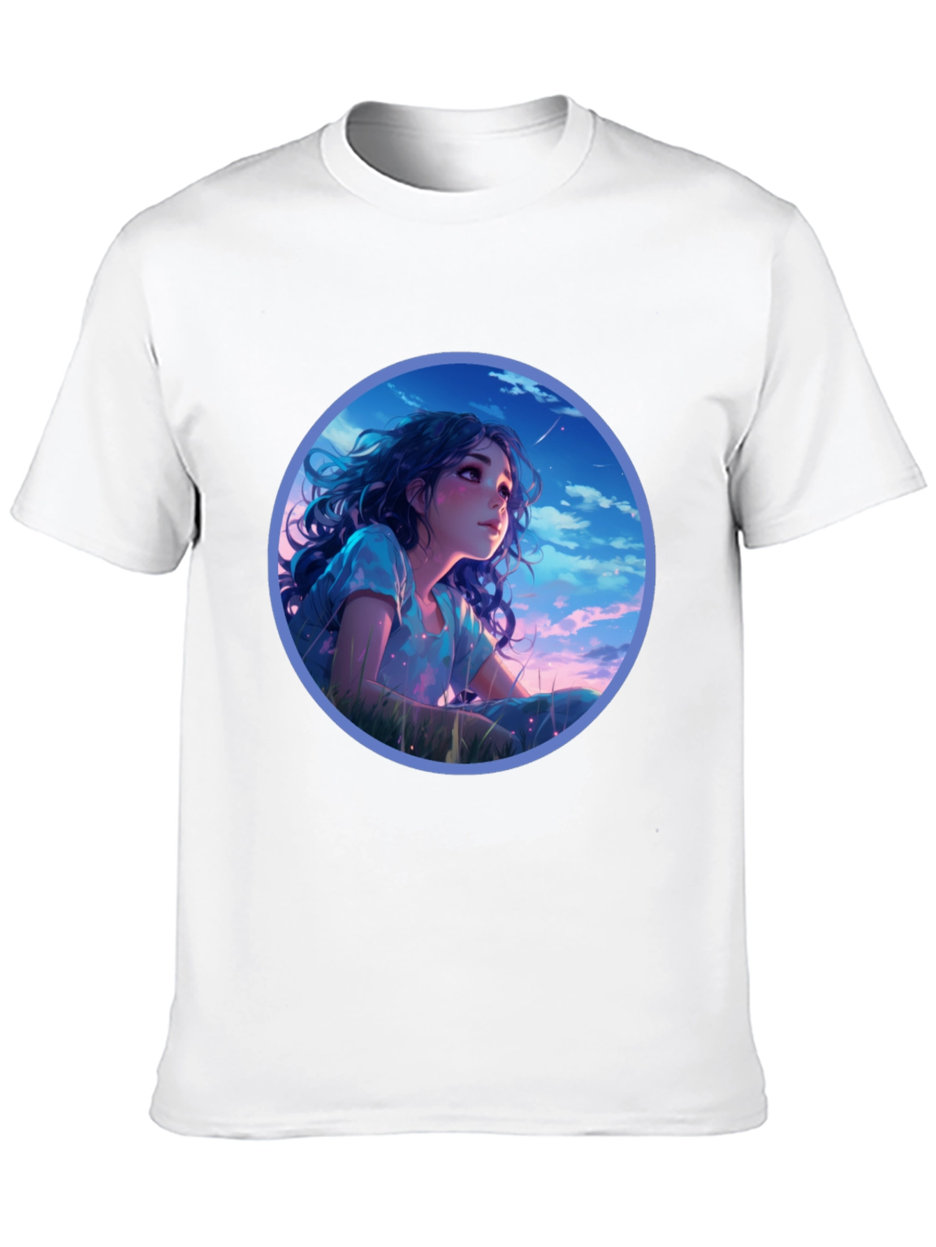 Anime Girl Stargazing Black T-Shirt