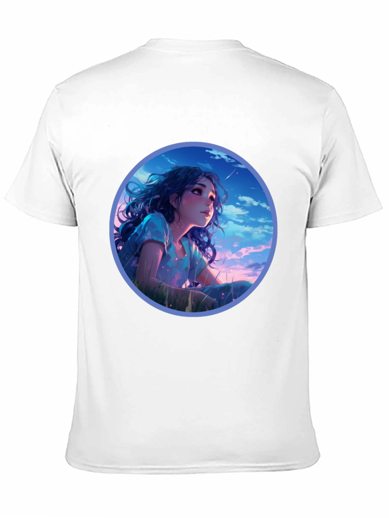 Anime Girl Stargazing Black T-Shirt