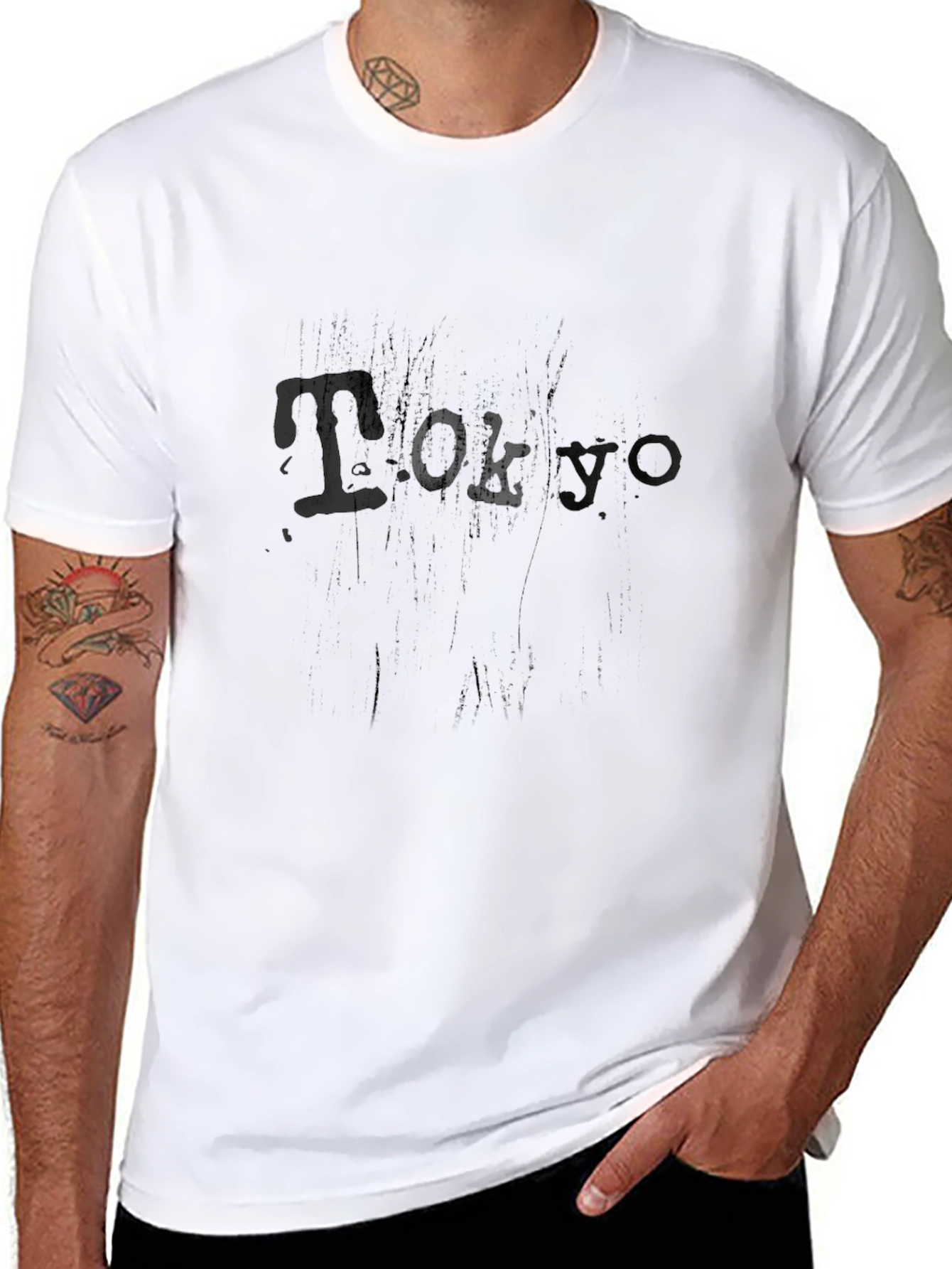Black Graphic Tee - Distressed Tokyo Print