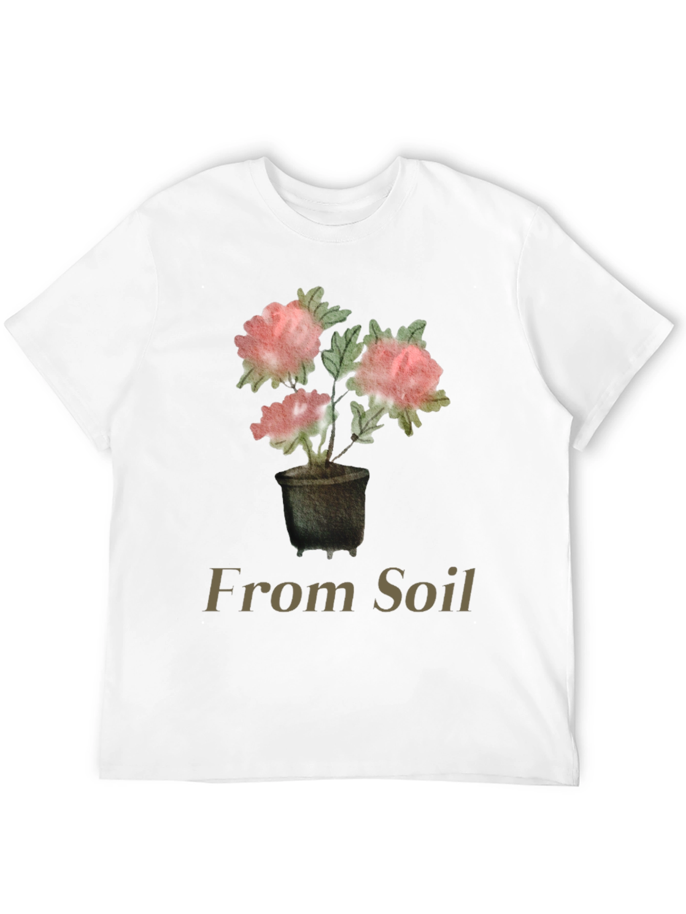 From Soil Black T-Shirt with Flower Pot Design