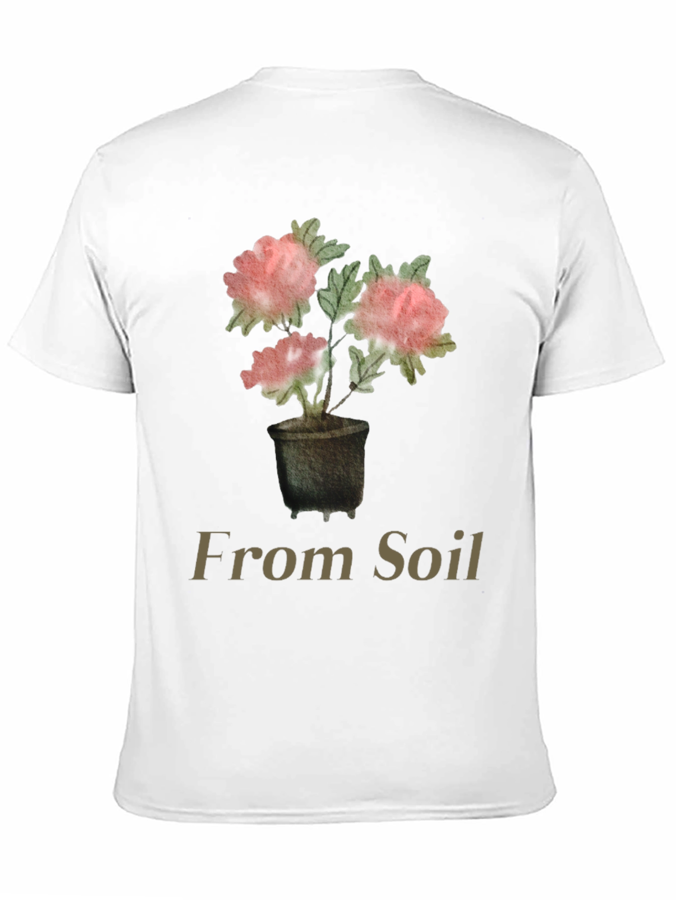 From Soil Black T-Shirt with Flower Pot Design