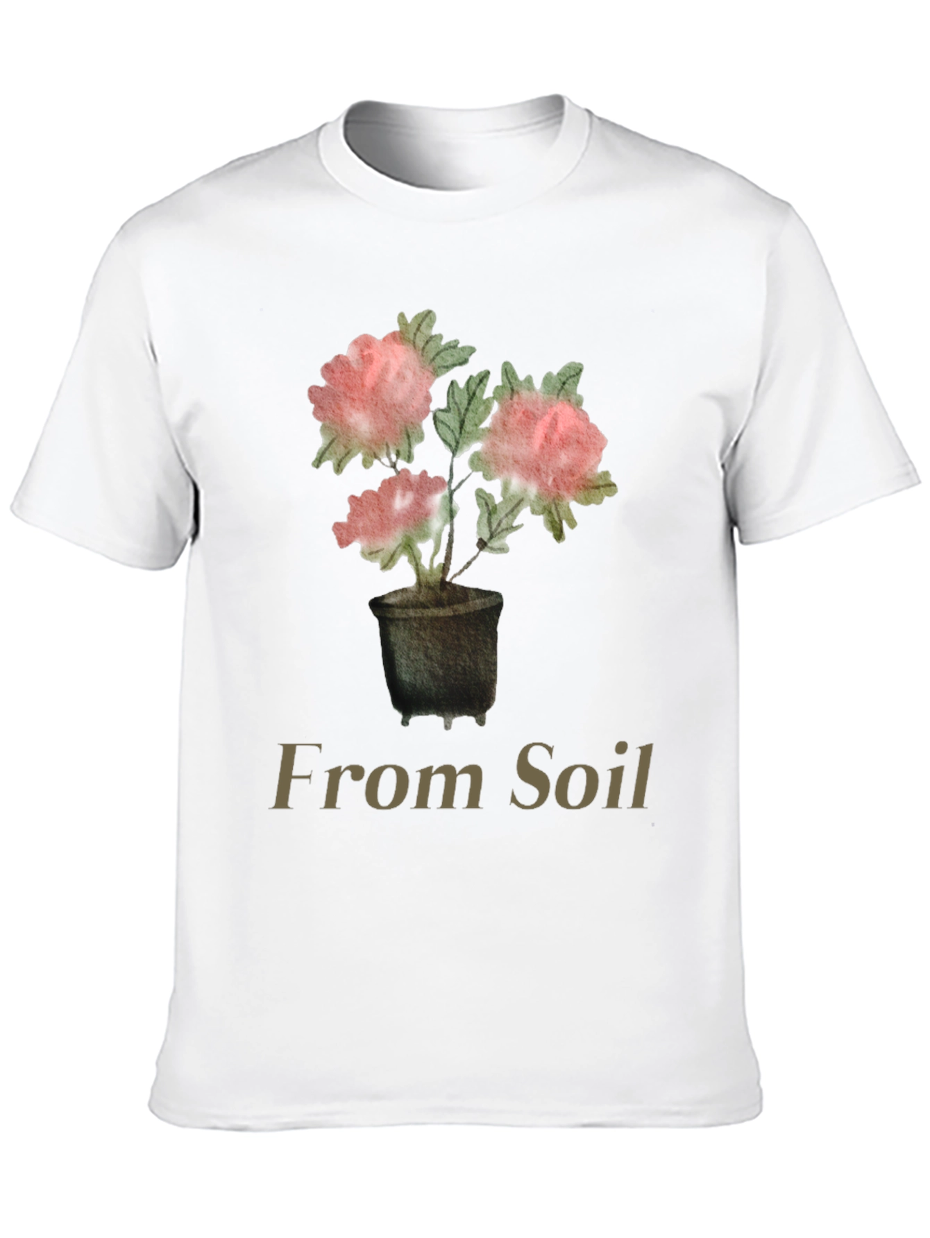 From Soil Black T-Shirt with Flower Pot Design