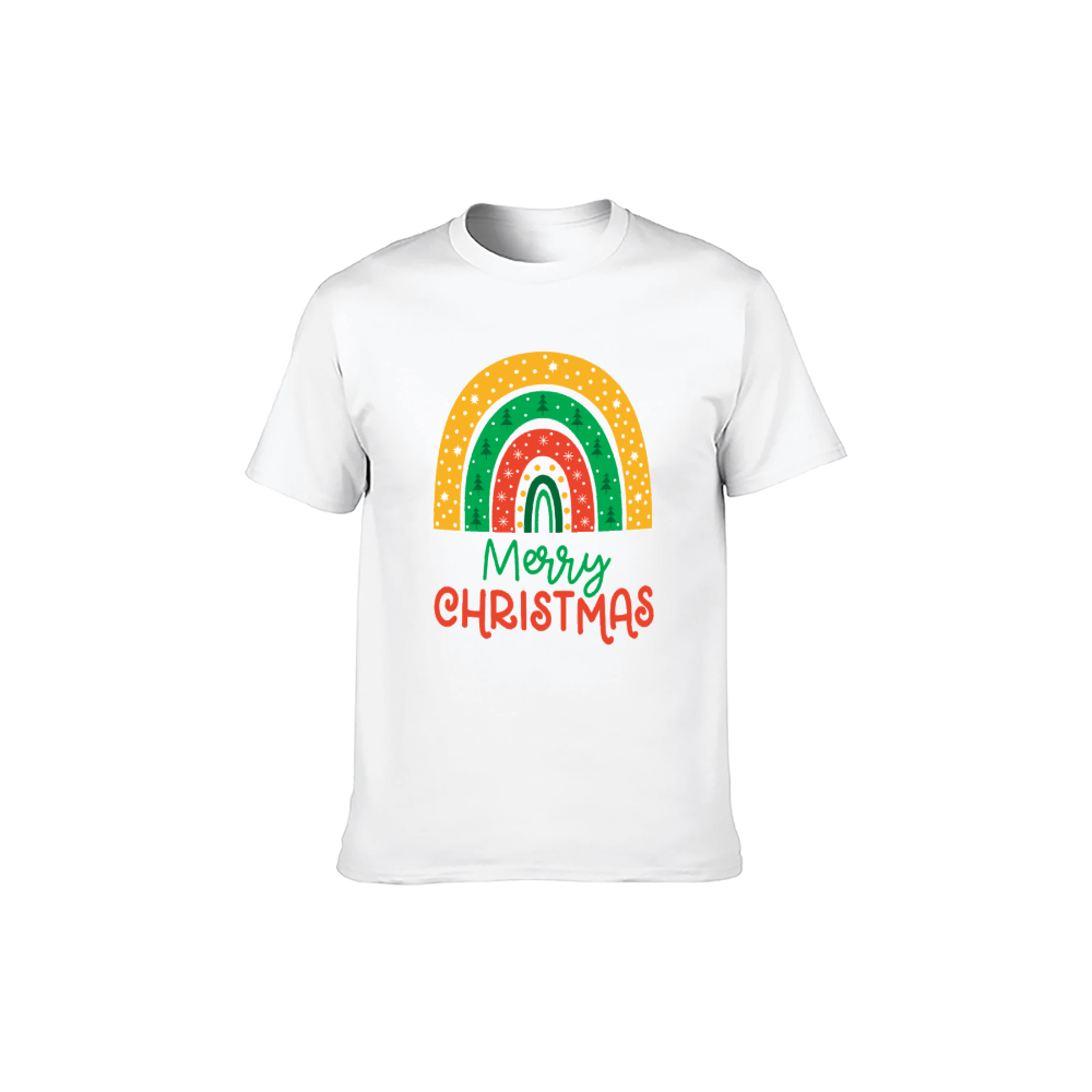 Merry Christmas Rainbow Graphic T-Shirt - 100% Cotton, Festive Tee for Holiday Celebrations & Casual Daily Wear