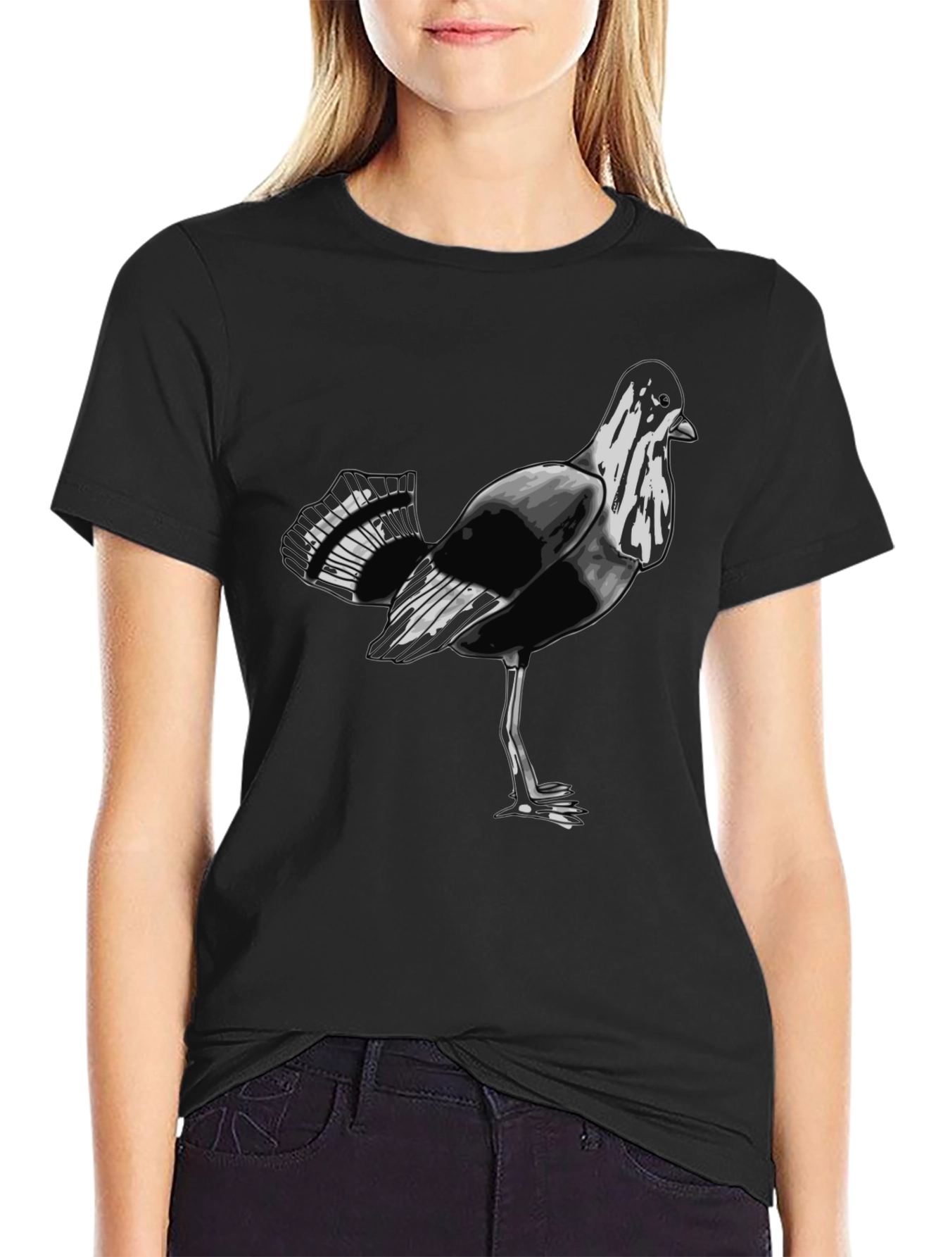 Bird Graphic Print Black T-Shirt