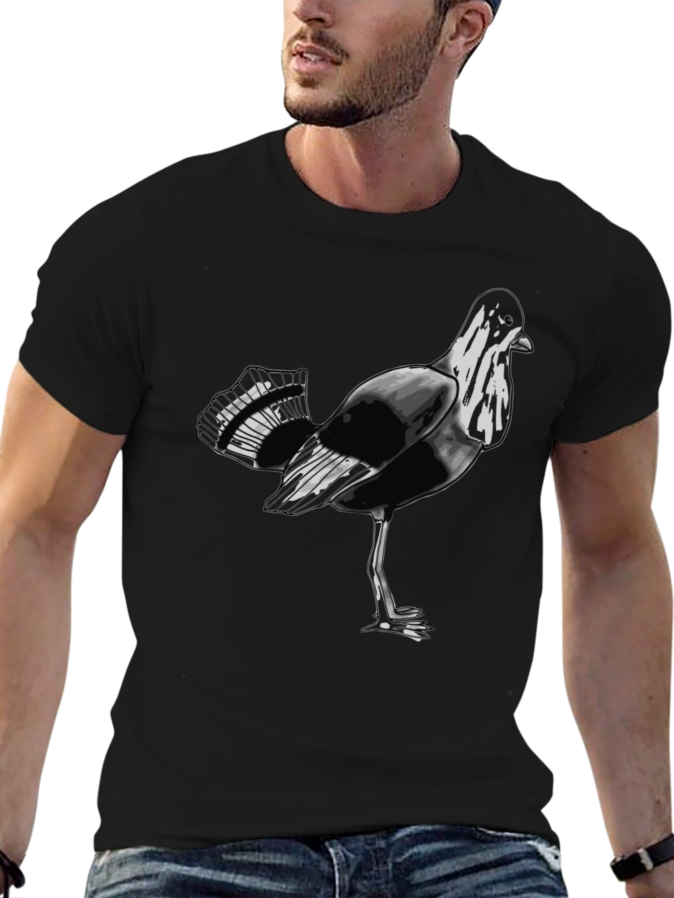 Bird Graphic Print Black T-Shirt