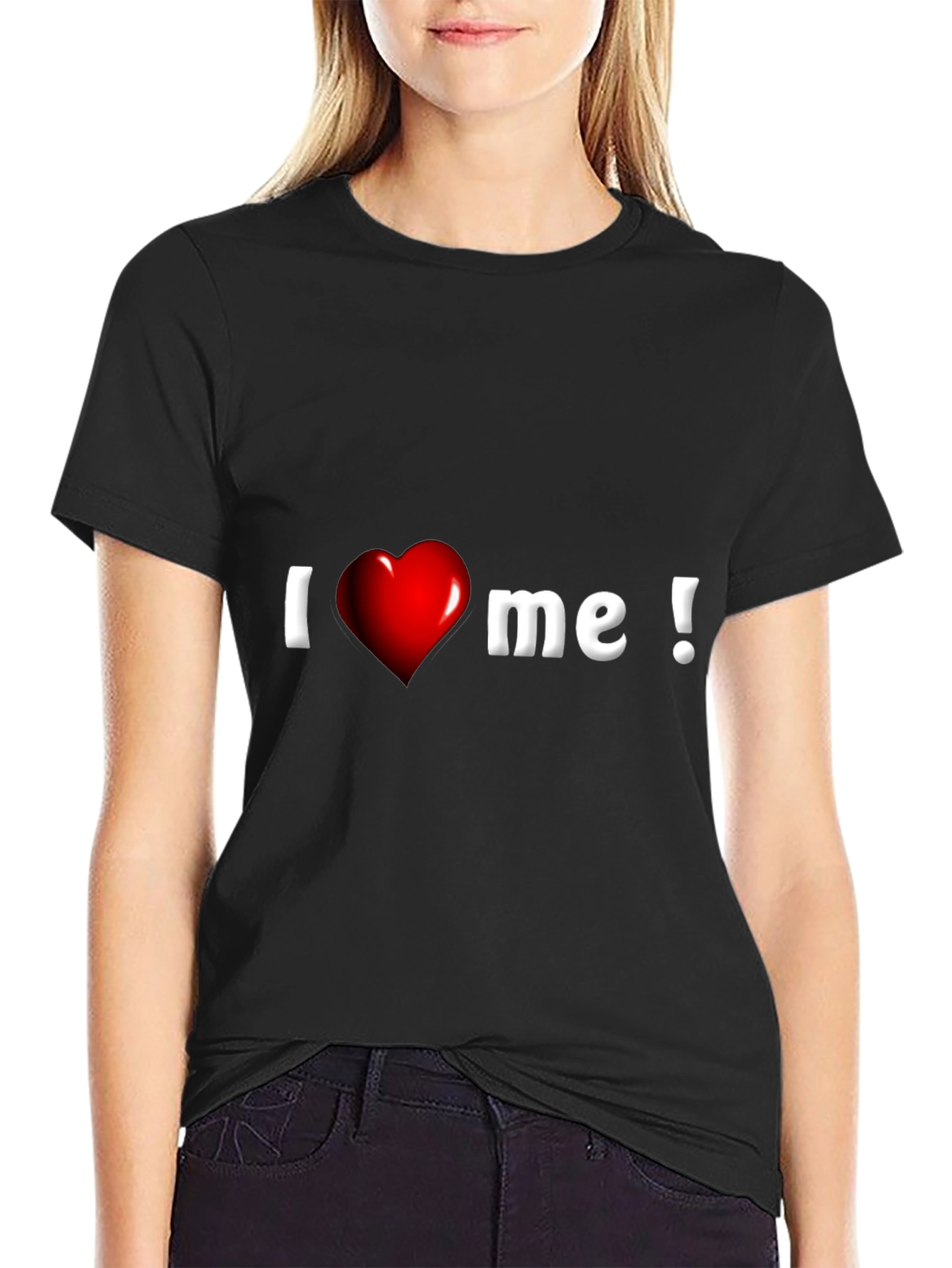 I Heart Me Graphic Tee - Black Cotton Blend