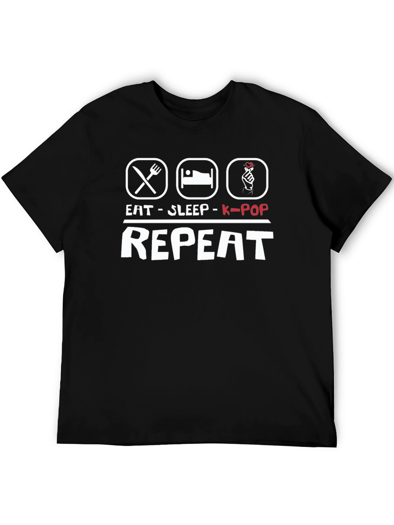 Eat Sleep K-Pop Repeat Black T-Shirt