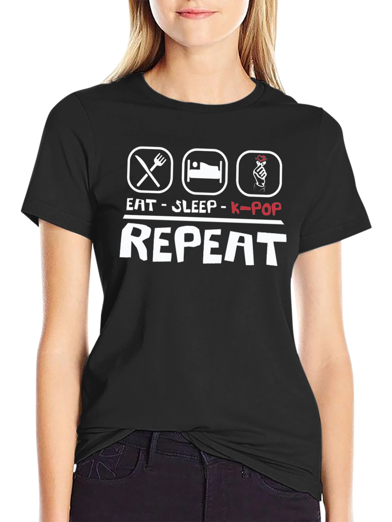 Eat Sleep K-Pop Repeat Black T-Shirt