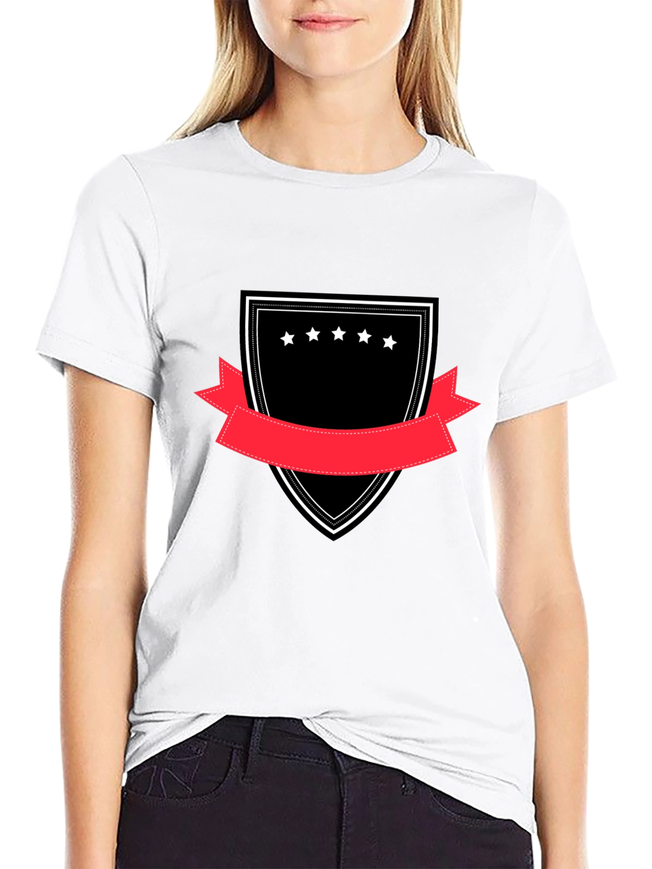 Embroidered Crest Graphic Tee - Black