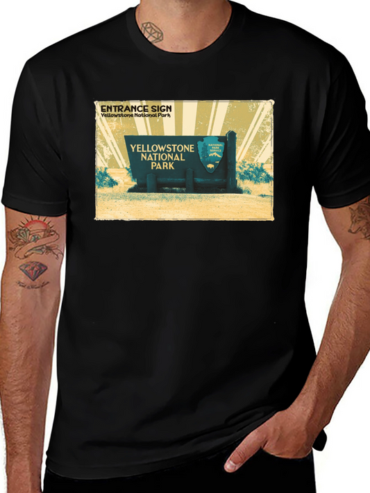 Yellowstone National Park Entrance Sign Black T-Shirt