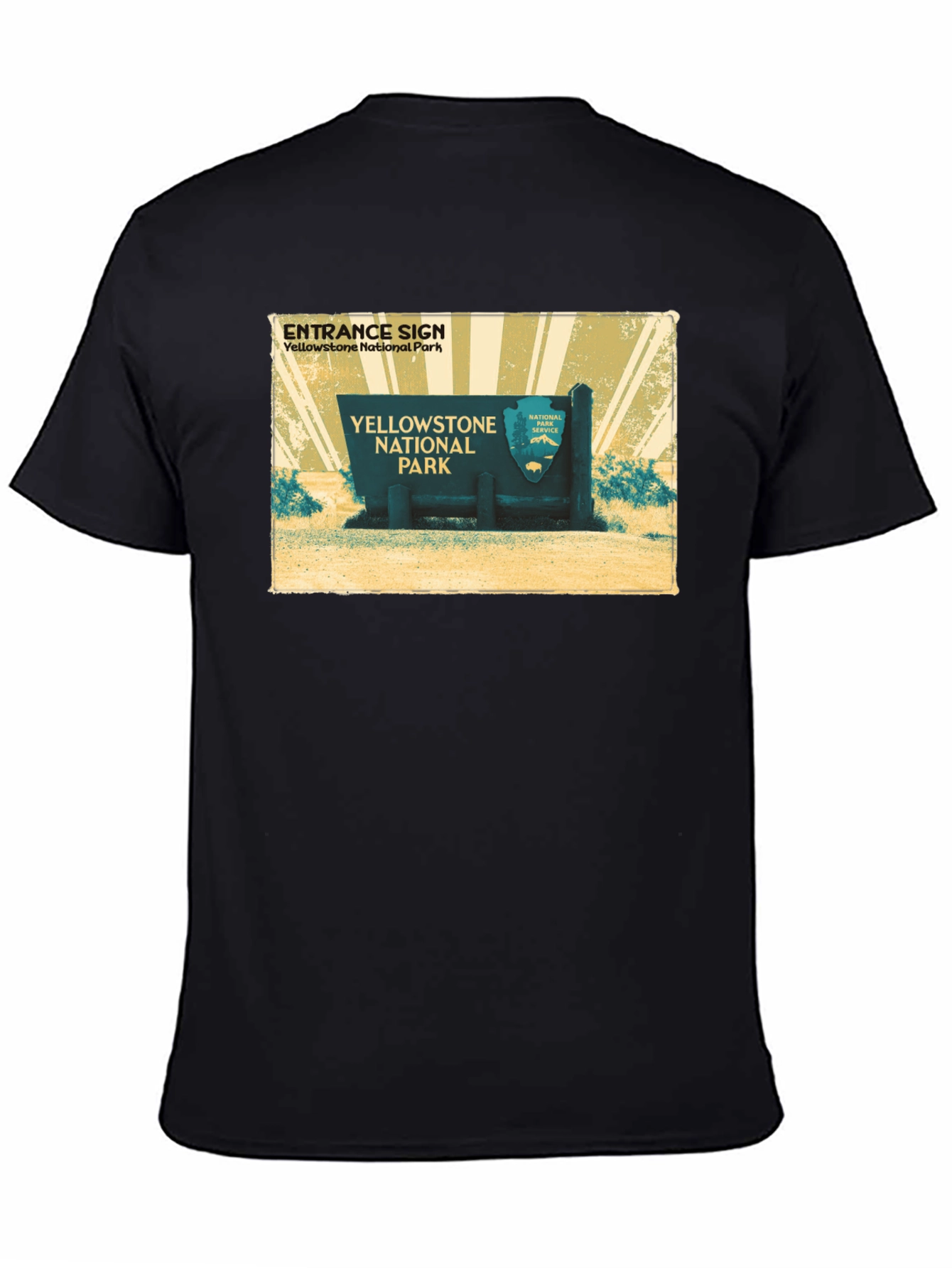 Yellowstone National Park Entrance Sign Black T-Shirt