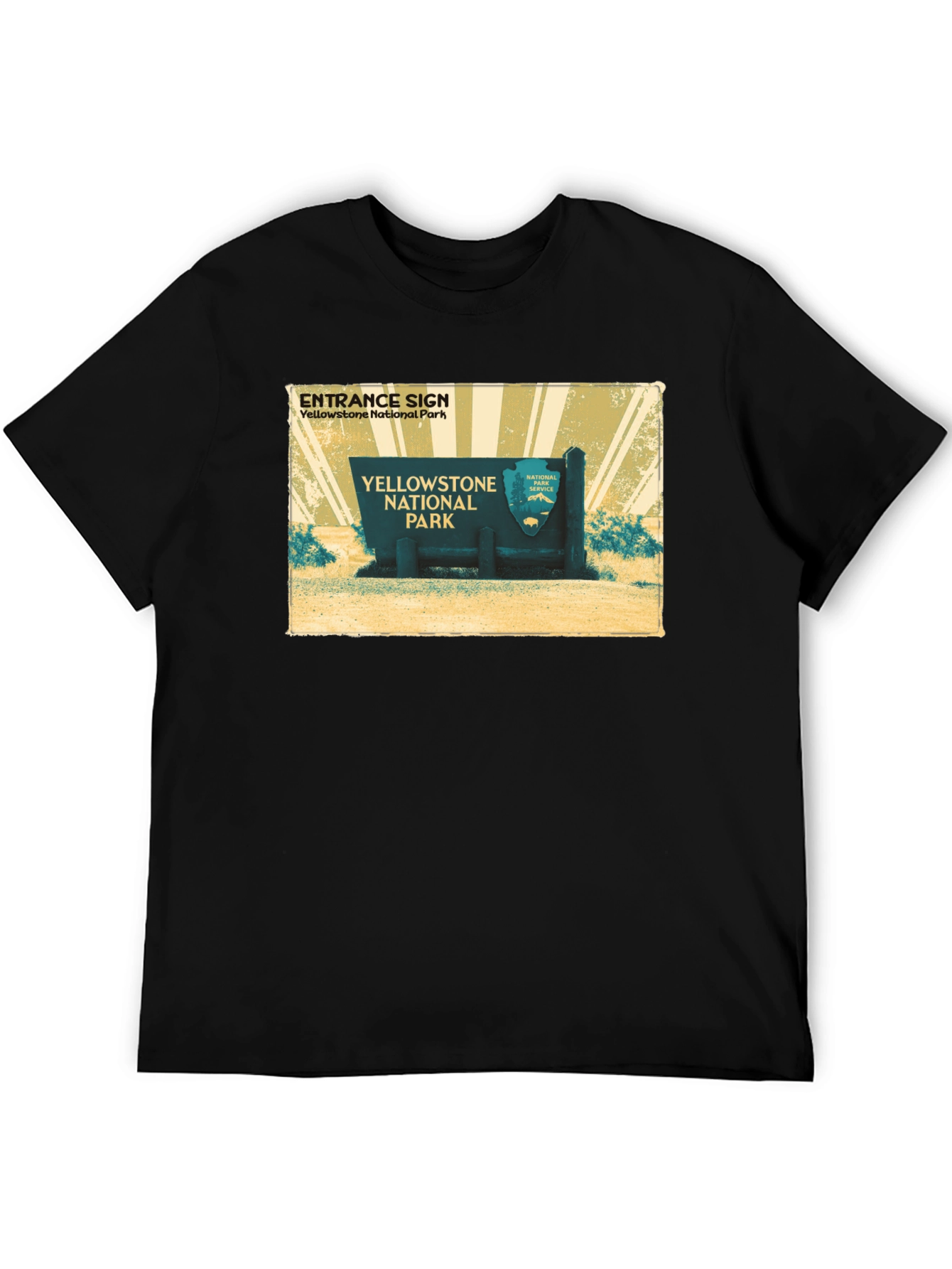 Yellowstone National Park Entrance Sign Black T-Shirt