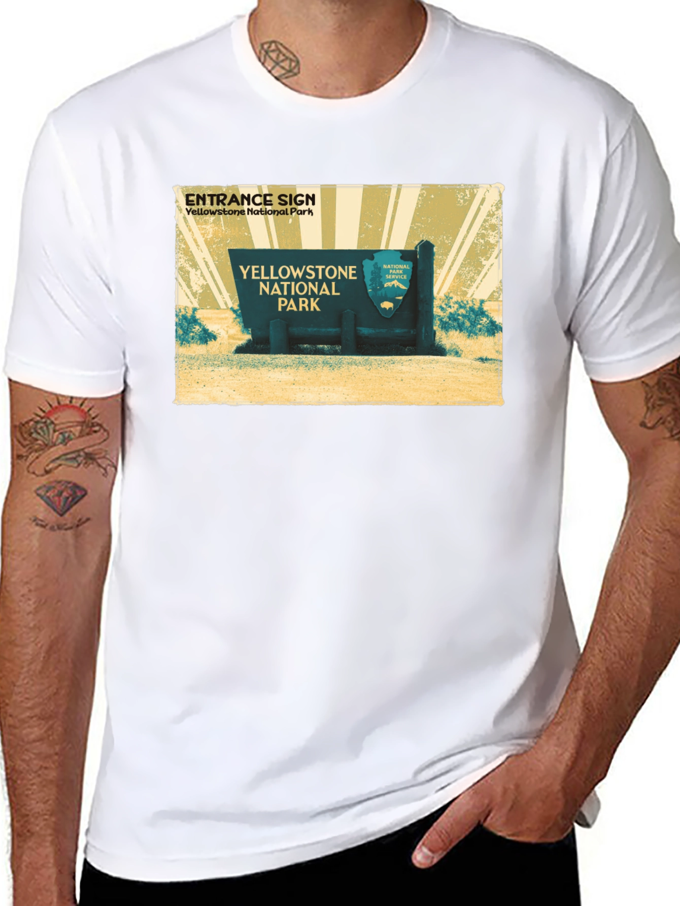 Yellowstone National Park Entrance Sign Black T-Shirt