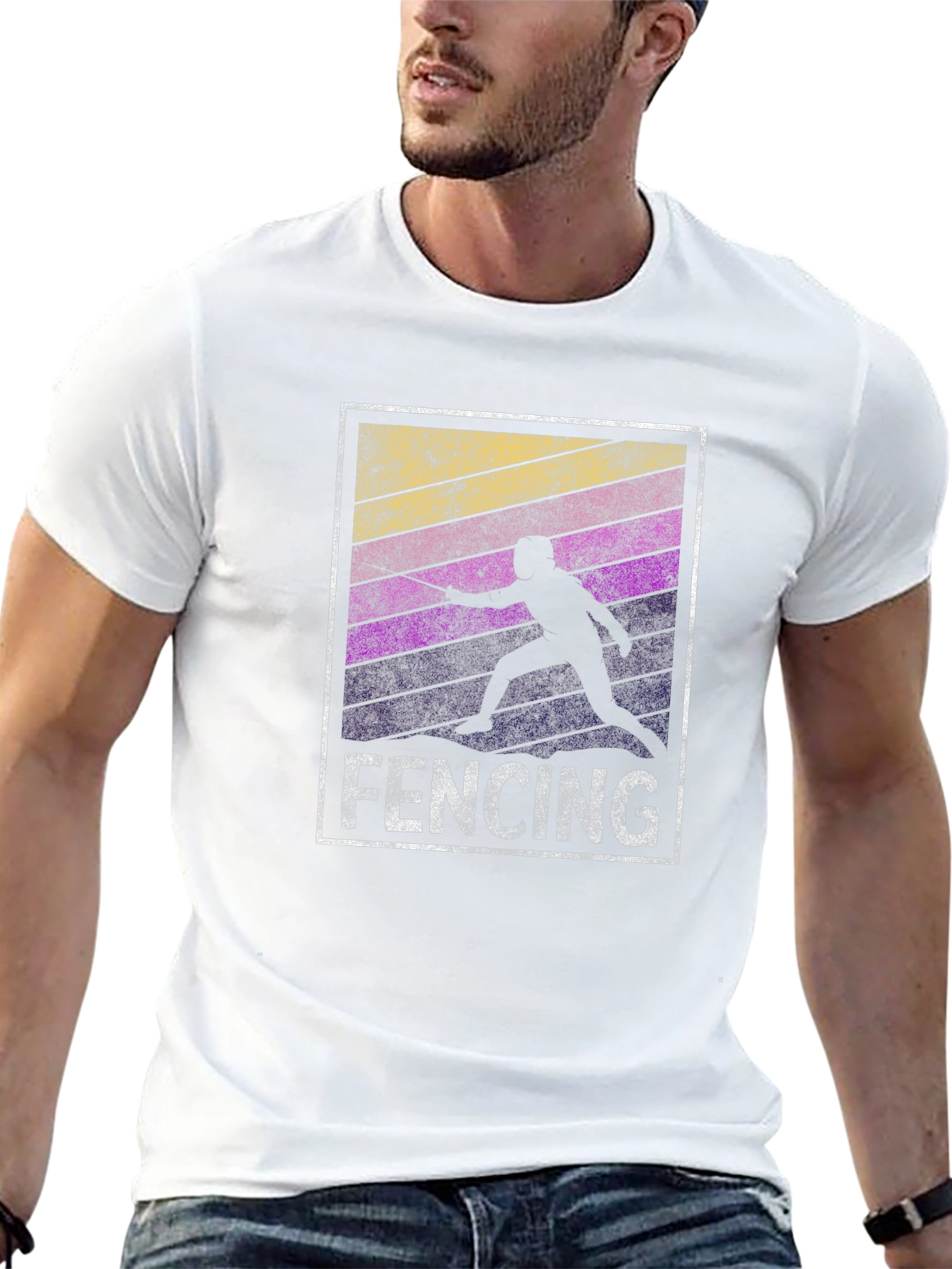 Fencing Silhouette T-Shirt - Retro Style