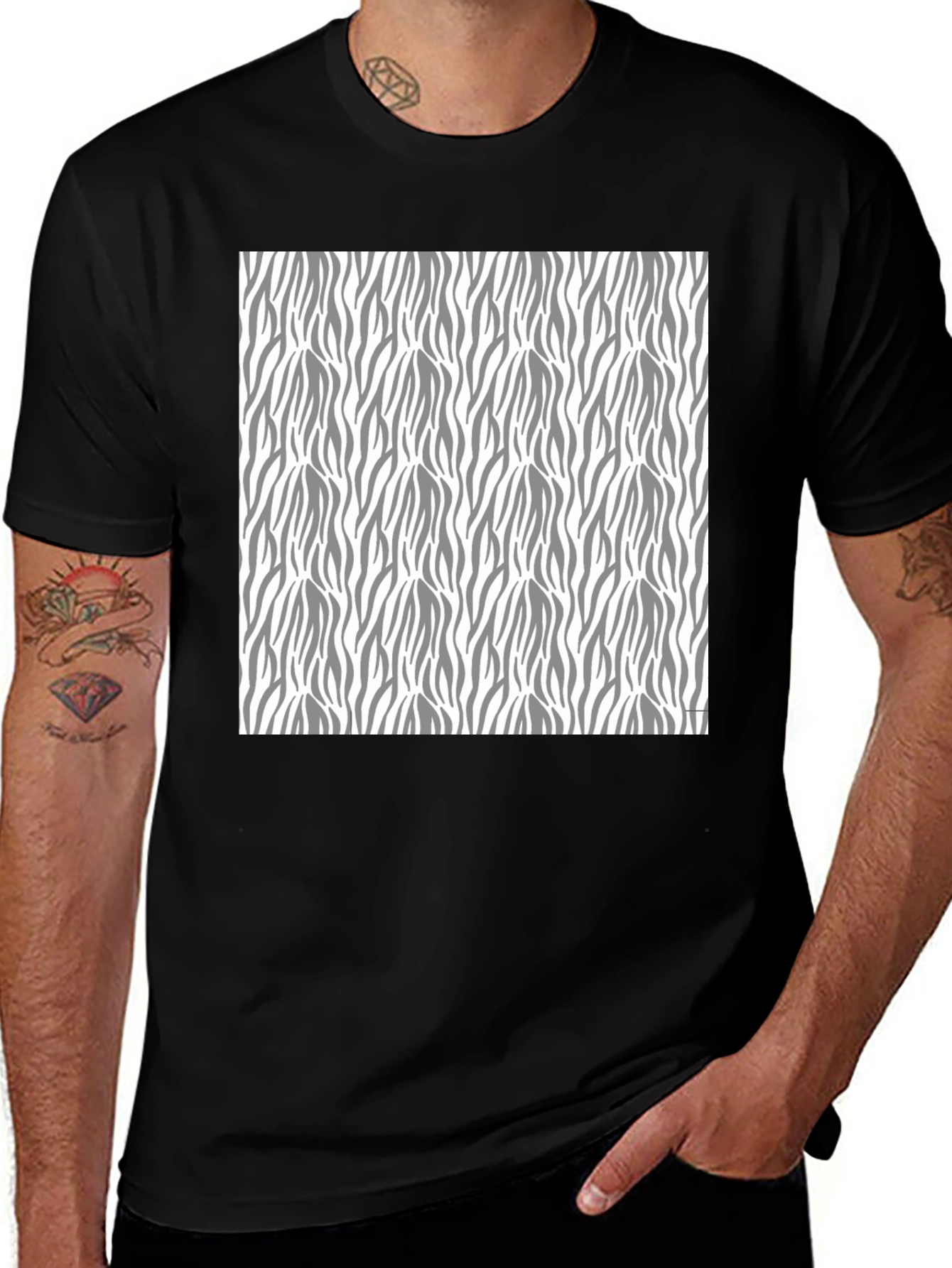 Stylish Black T-Shirt with Zebra Stripe Pattern