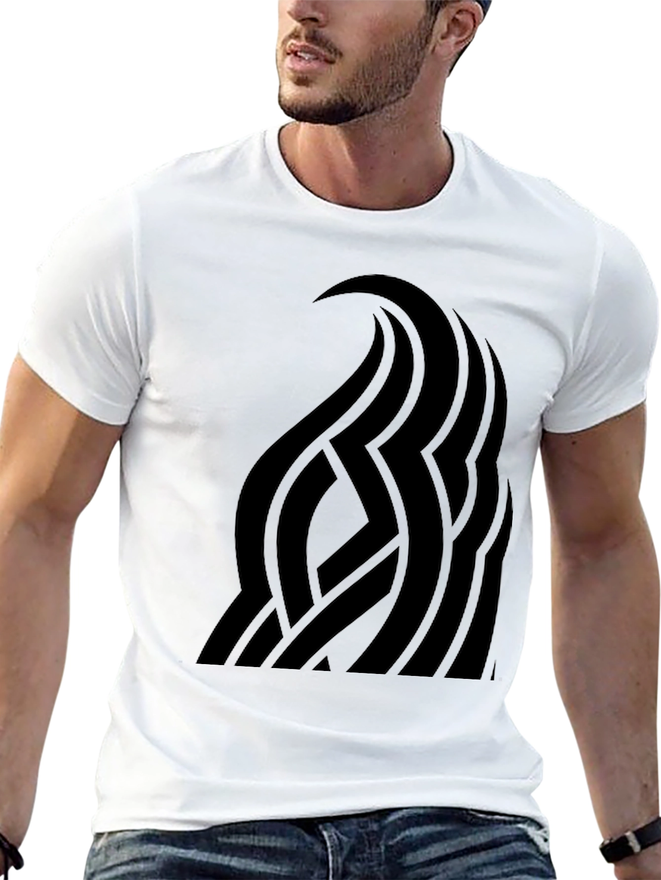 Mens Black Graphic Tee - Abstract Wave Design