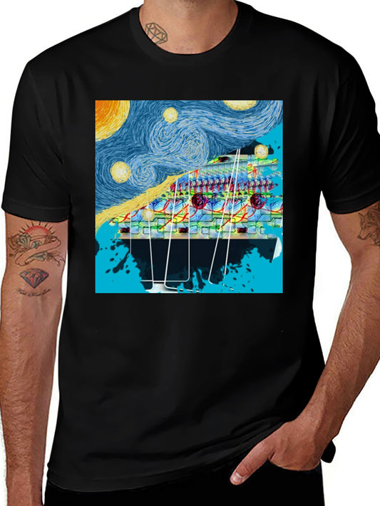 Starry Night Circuit Board Mens Black T-Shirt