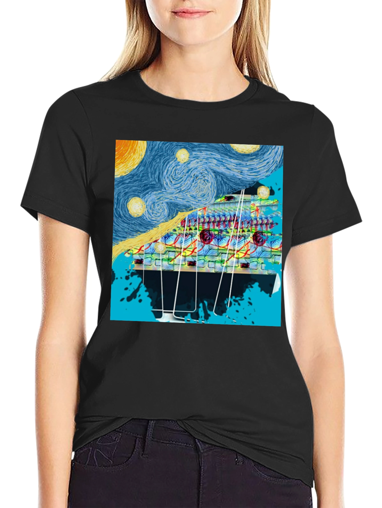 Starry Night Circuit Board Mens Black T-Shirt
