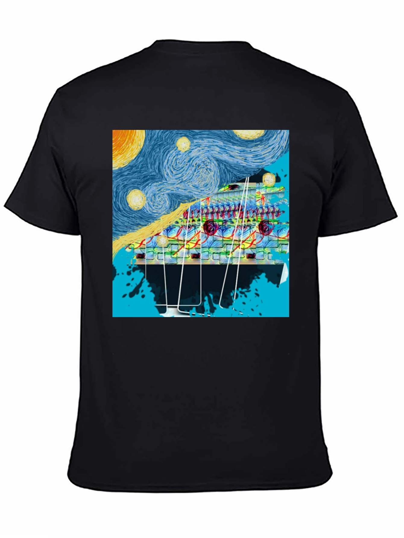 Starry Night Circuit Board Mens Black T-Shirt