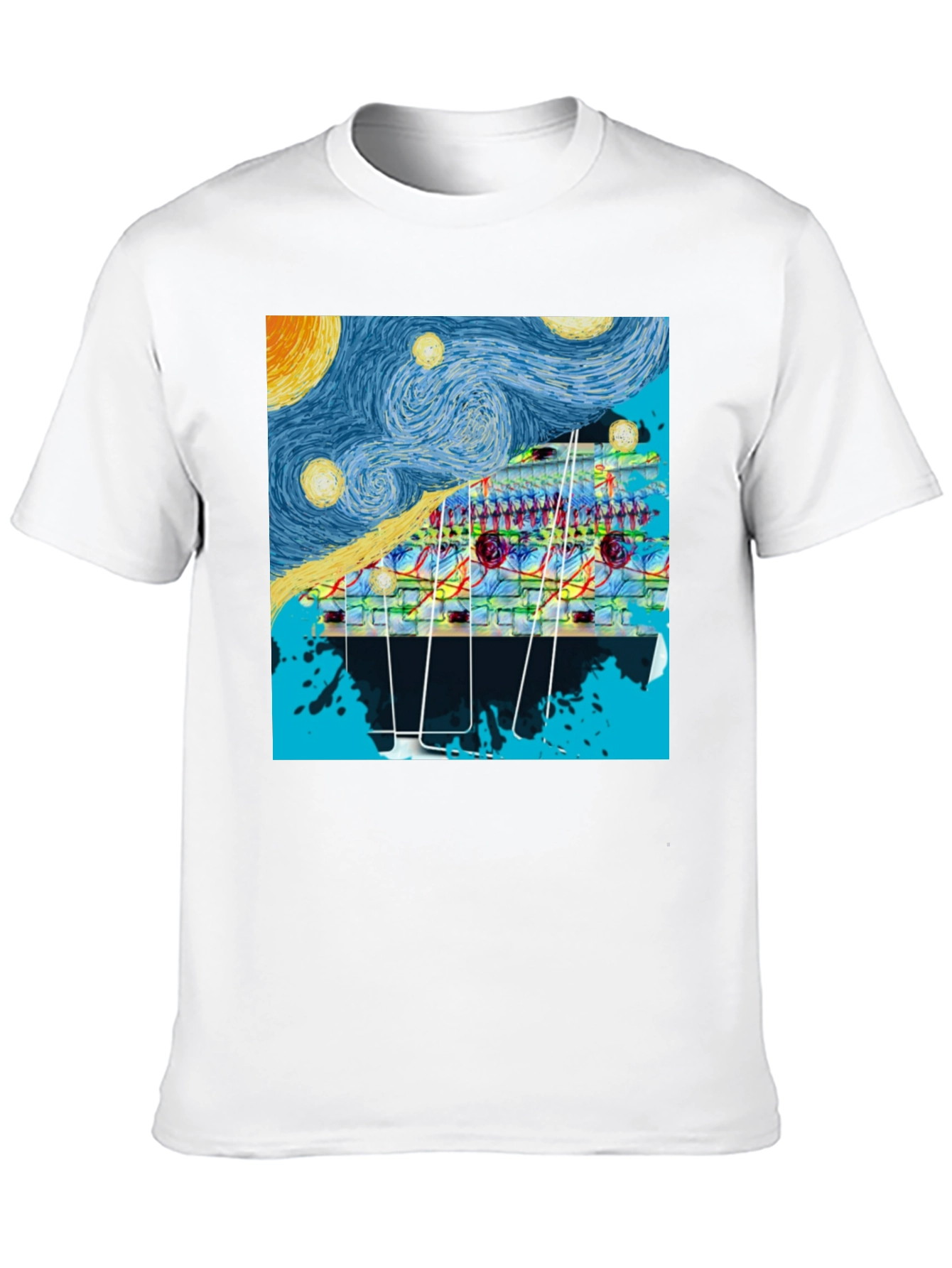 Starry Night Circuit Board Mens Black T-Shirt