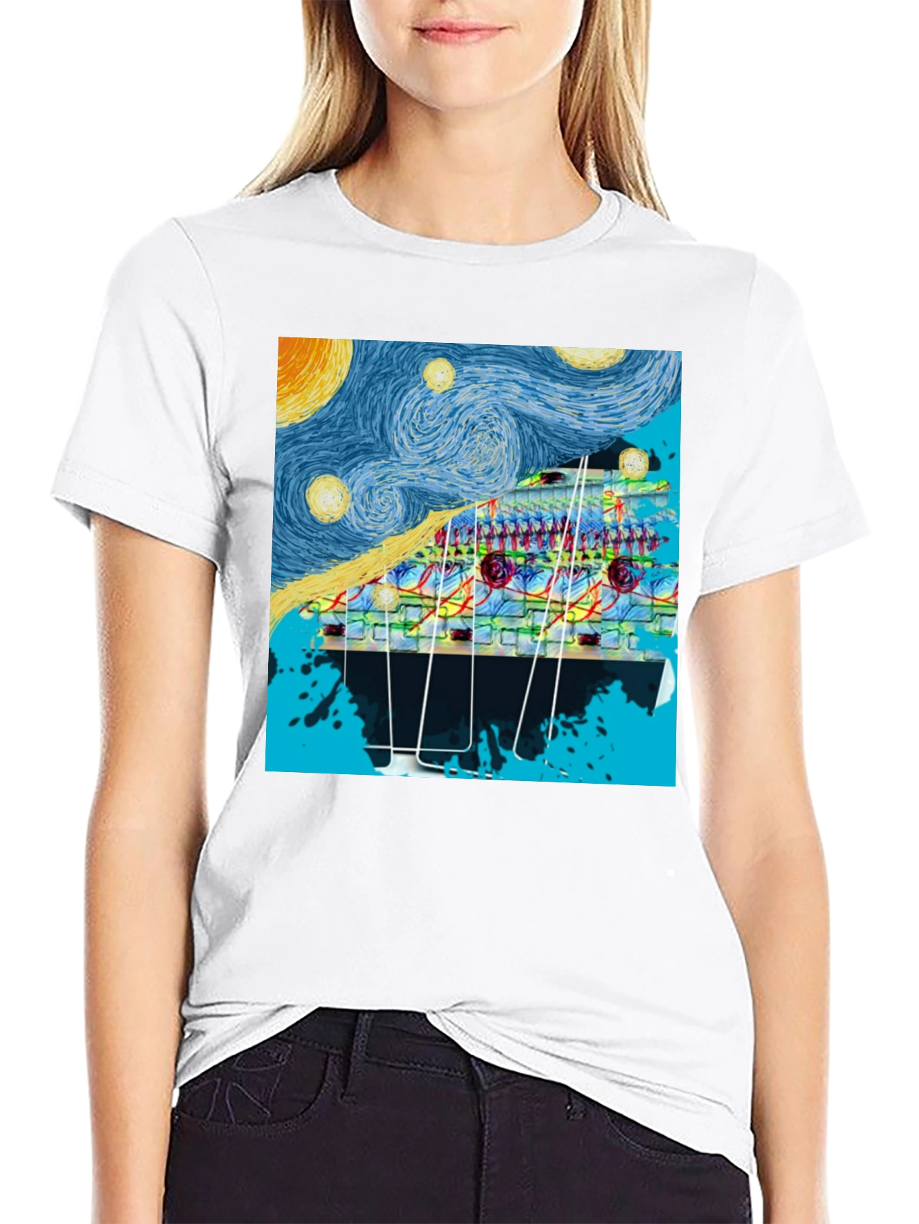 Starry Night Circuit Board Mens Black T-Shirt