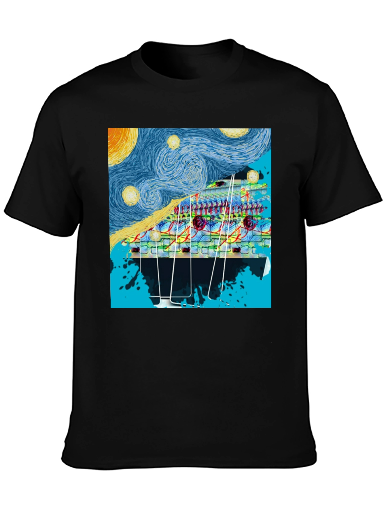 Starry Night Circuit Board Mens Black T-Shirt
