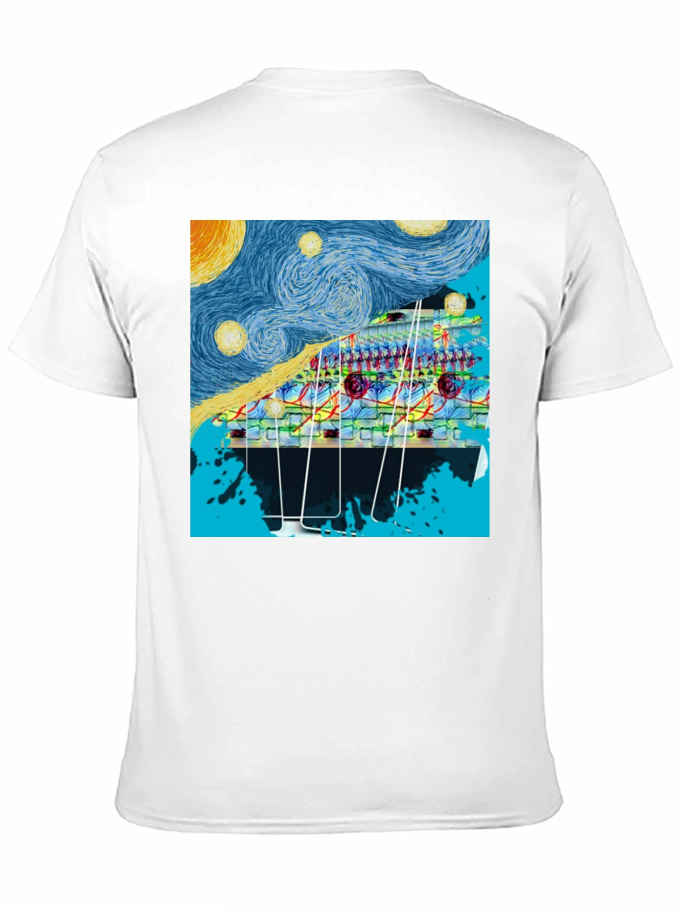 Starry Night Circuit Board Mens Black T-Shirt