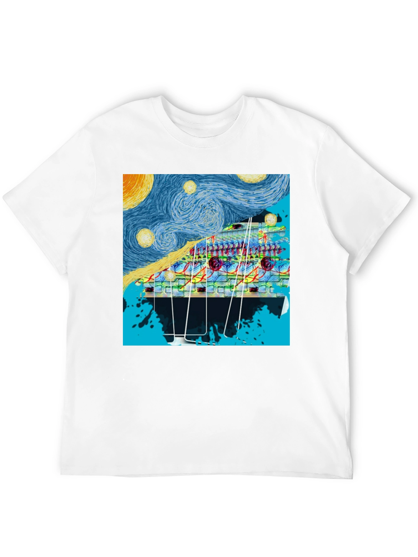 Starry Night Circuit Board Mens Black T-Shirt