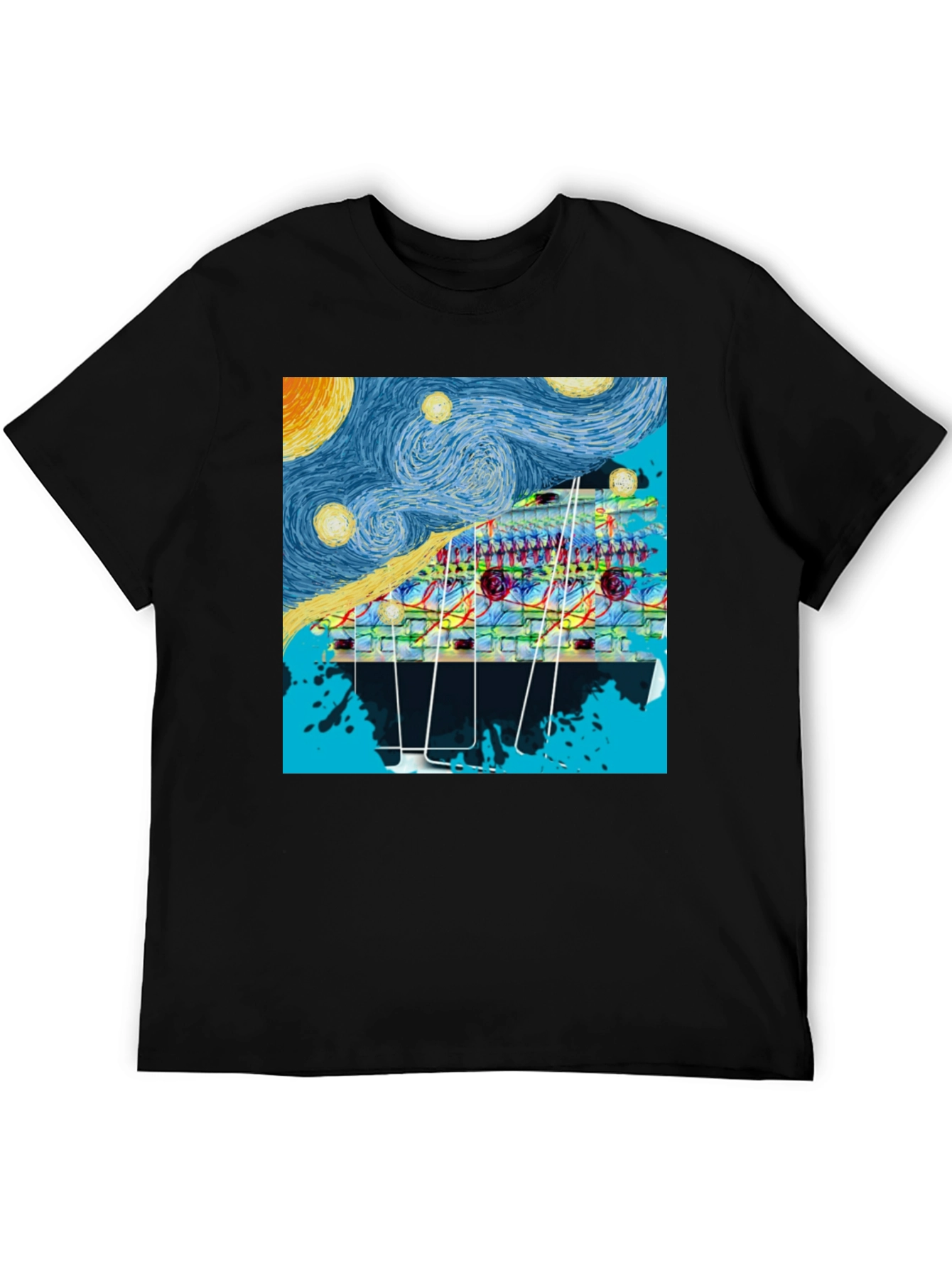 Starry Night Circuit Board Mens Black T-Shirt